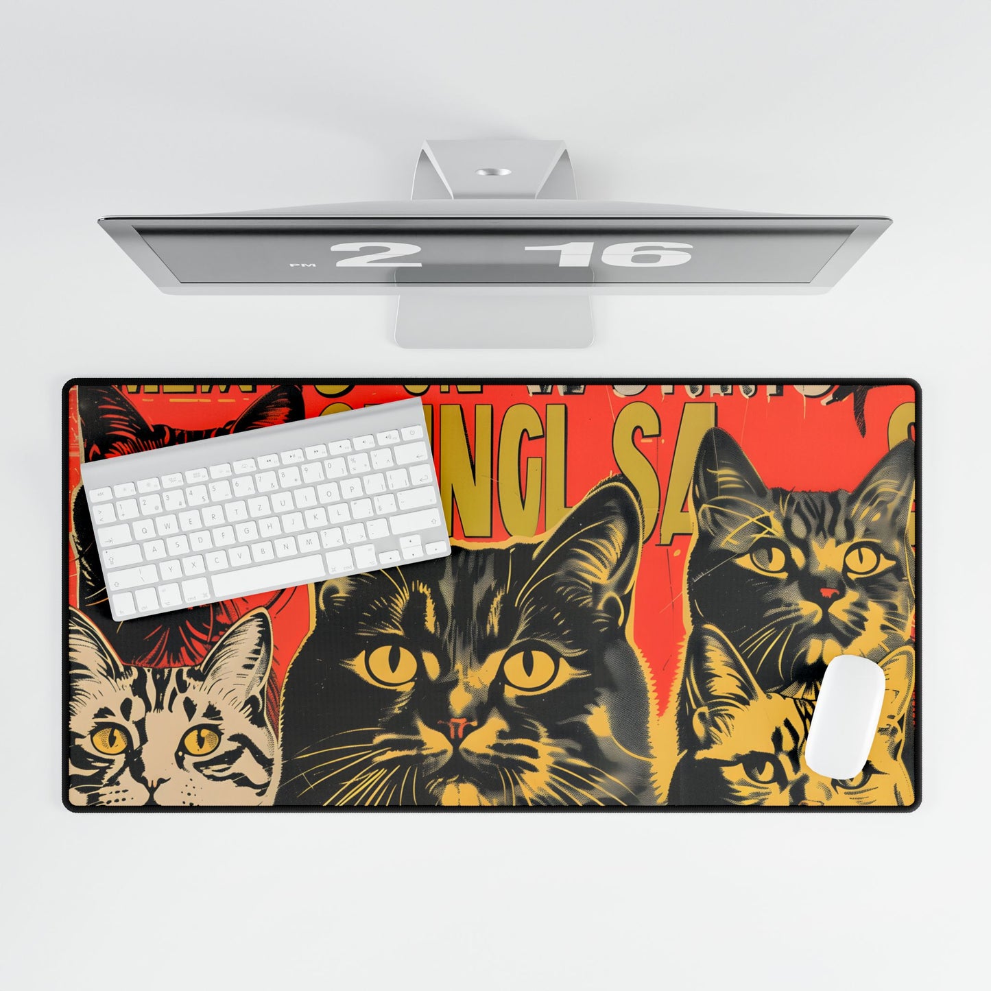 Whisked Away: A Soviet-Inspired Poster Featuring Multiple Feline Friends - Desk Mat