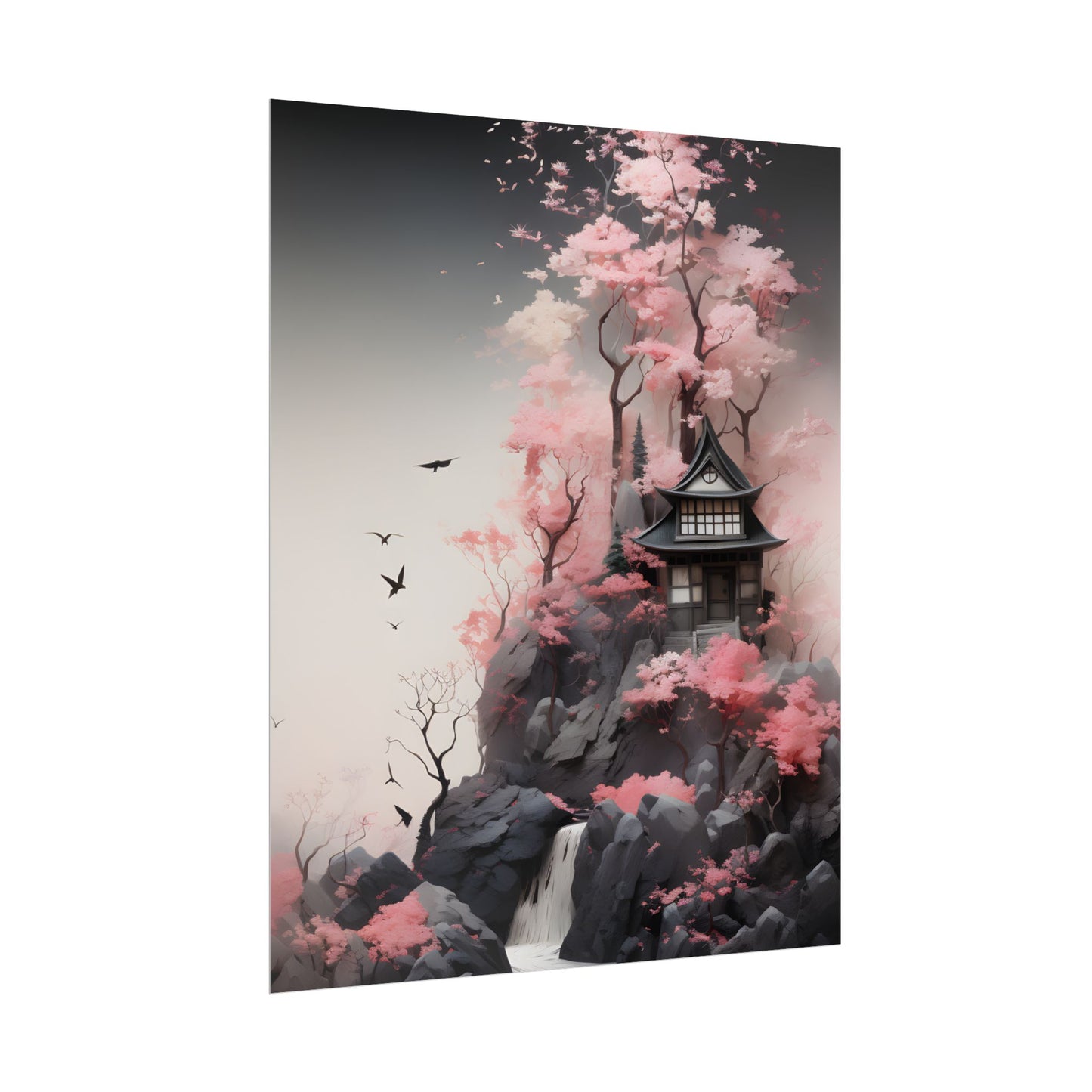 Ash Magenta Masterpiece: Rugged Landscape with Moss Green Forest - Poster