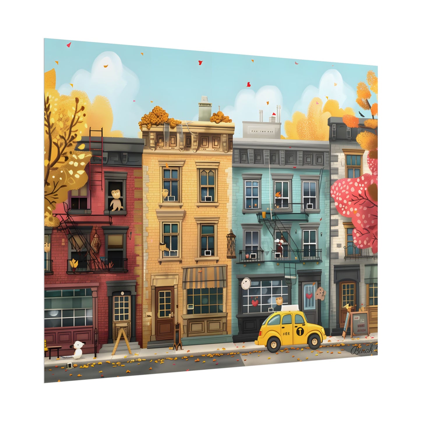 Whimsical Wonder: Playful Yellow Building Illustration - Poster