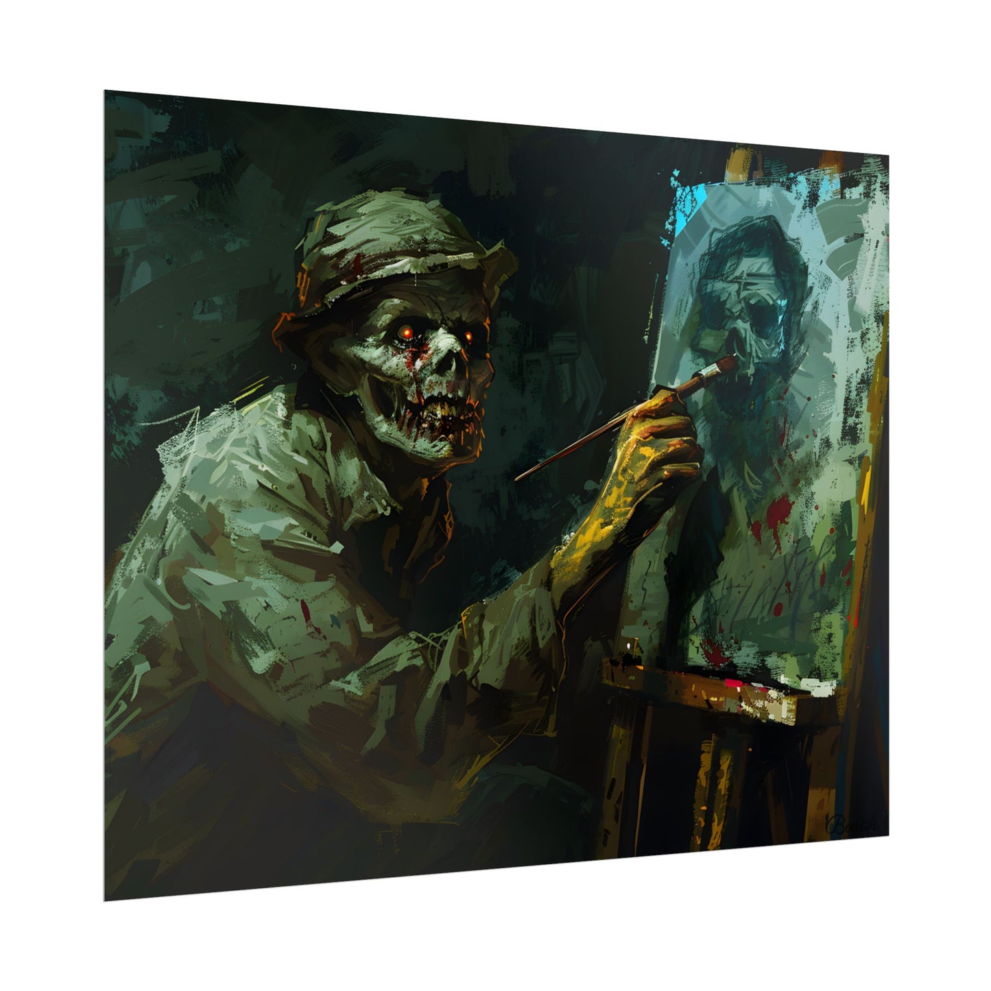 Zombie Painter in Action: Original Digital Art Piece - Poster