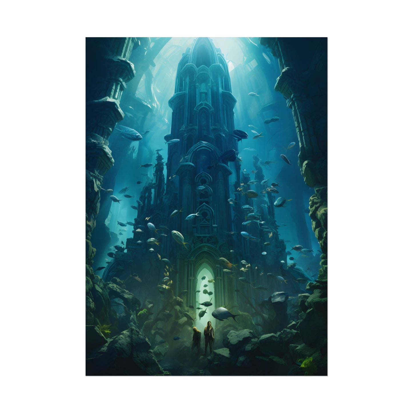 Sunken Ancient City: Underwater Ruins Digital Art - Poster