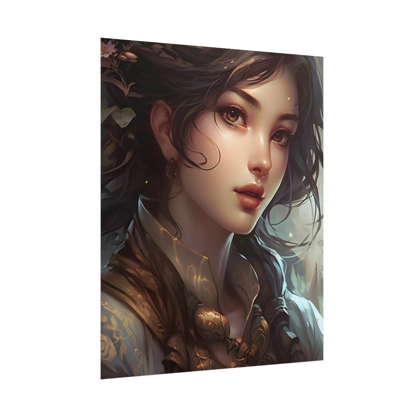 Astonishing Brunette Portrait: Elegant Digital Artwork - Poster