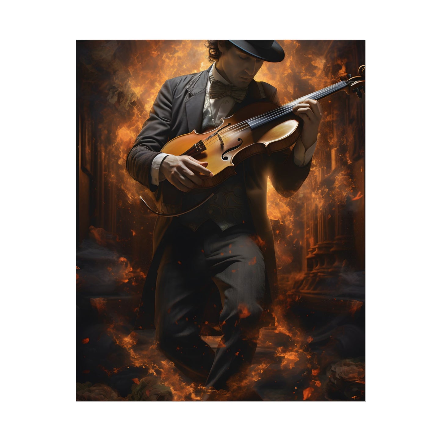 Mysterious Close-Up Portrait of a Musician Playing Instrument - Poster