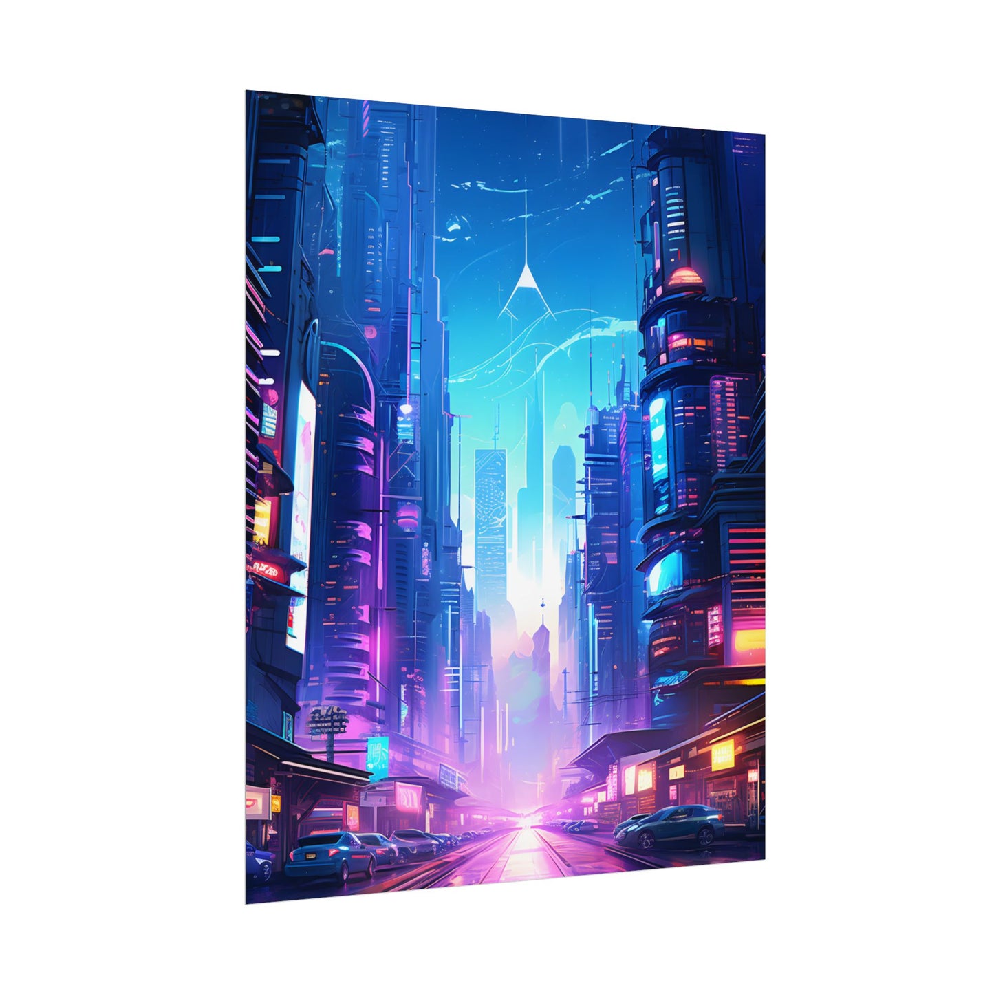 Futuristic Cityscape: Cyberpunk Dystopia Digital Artwork - Poster