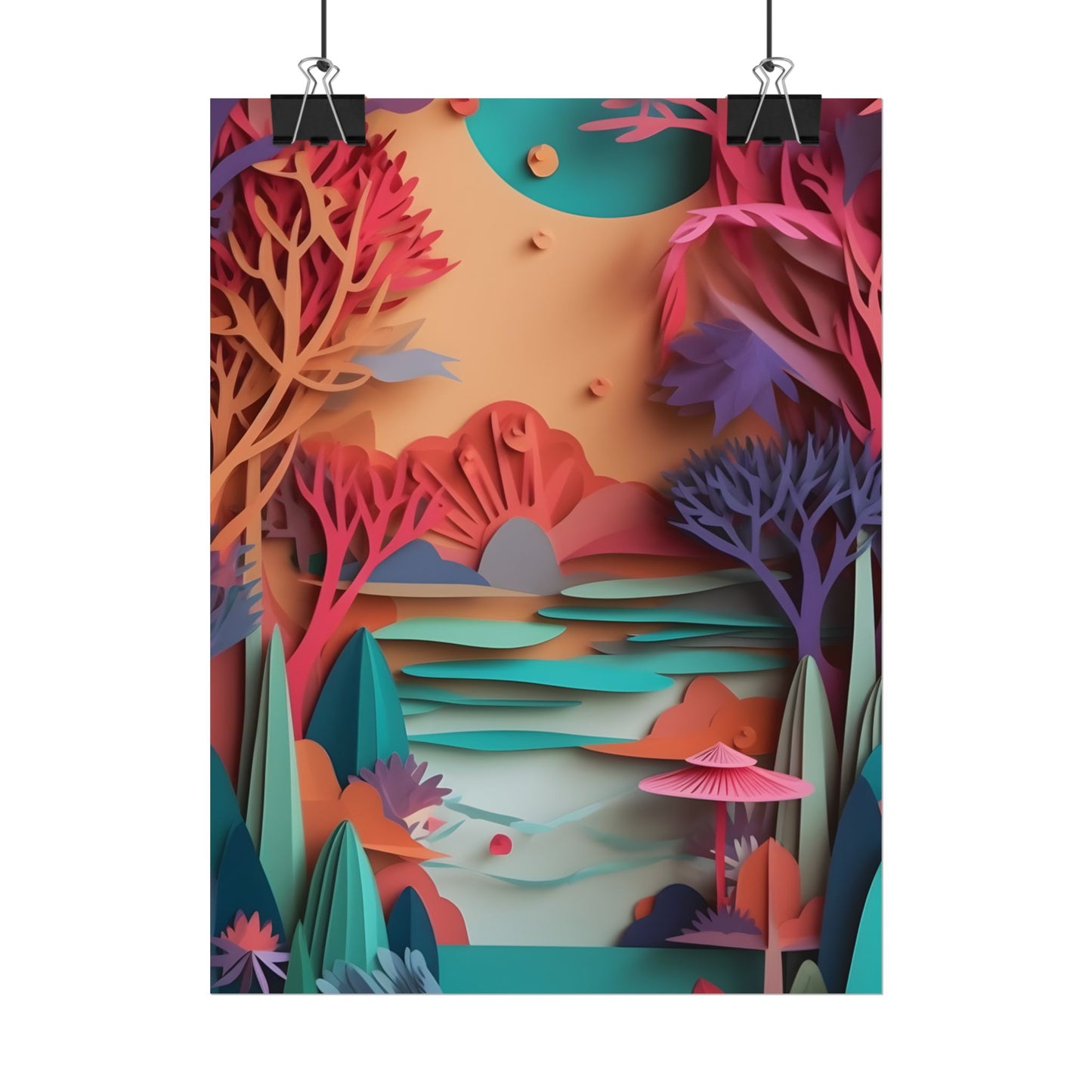 Whimsical Quilling Japanese Landscape: Intricate Paper Art Design - Poster