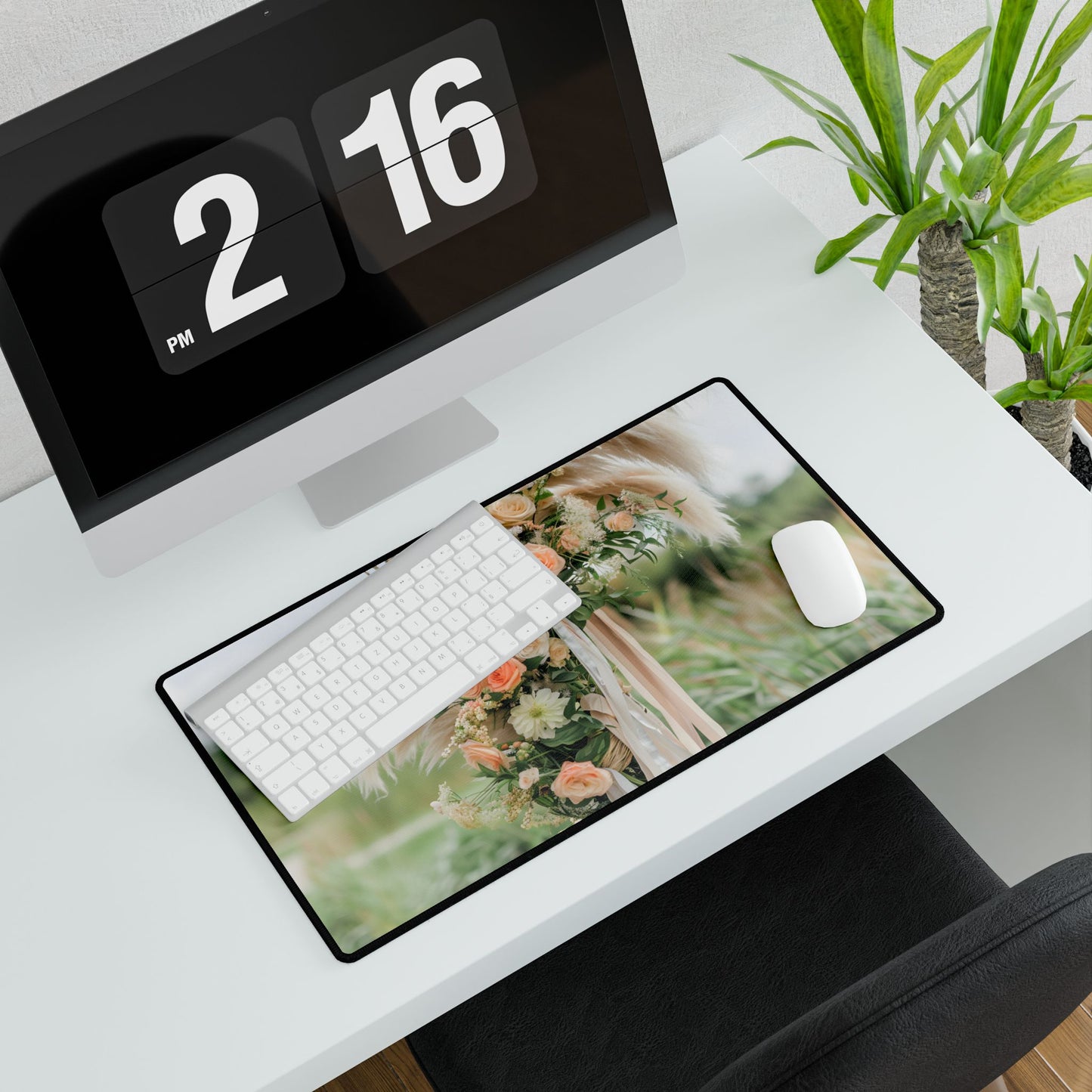 Whimsical Floral Wonders: Vibrant Pampas Garden Art - Desk Mat