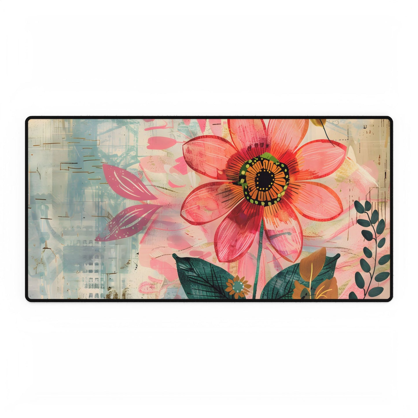 Blooming Growth: Whimsical Flower Art - Desk Mat