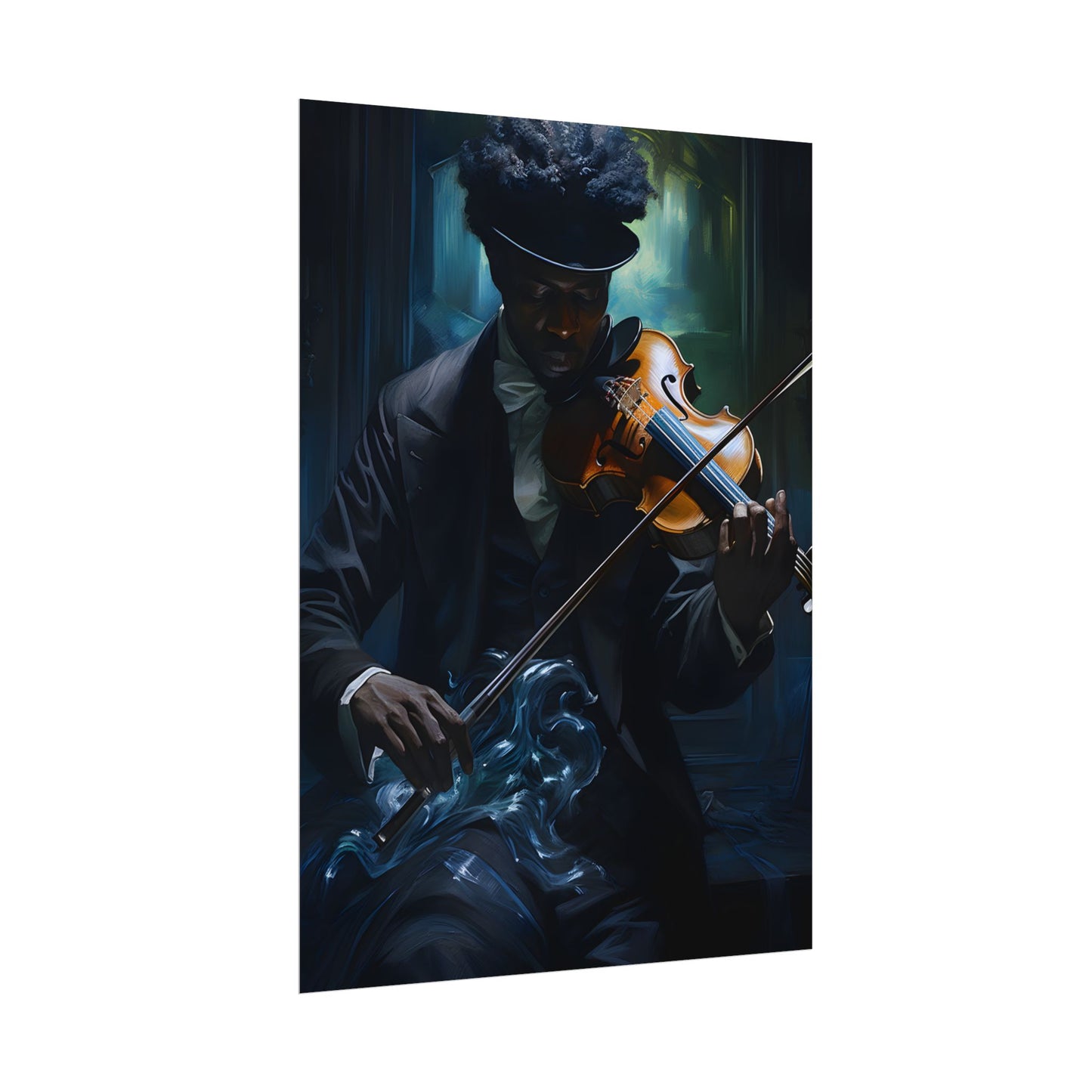 Mysterious Musician in Concentration: Portrait with Violin - Poster