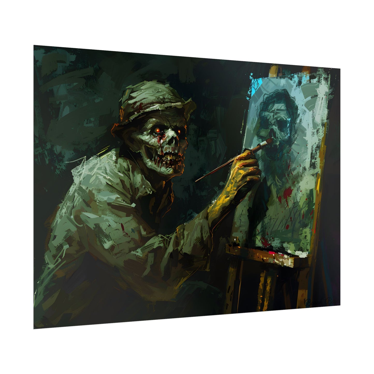Zombie Painter in Action: Original Digital Art Piece - Poster