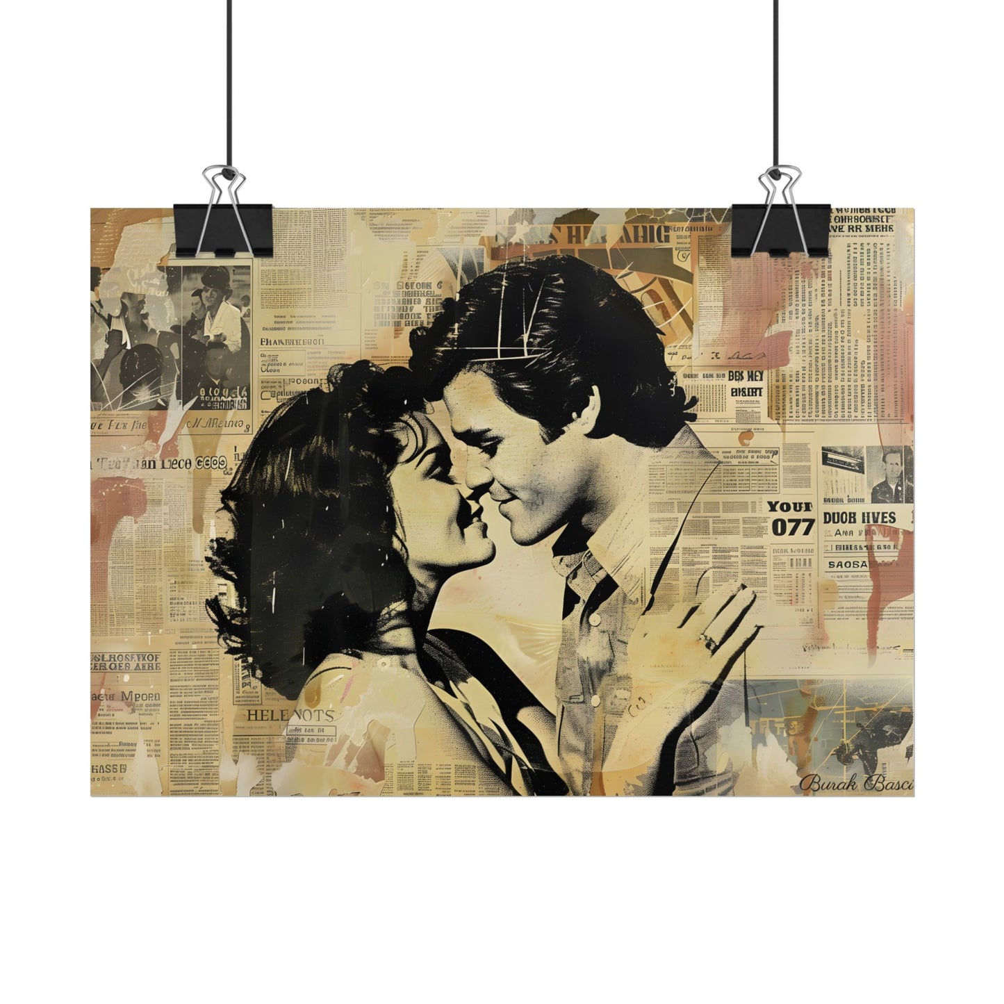 Retro Vintage Romance: Couples Newsprint Artwork - Poster