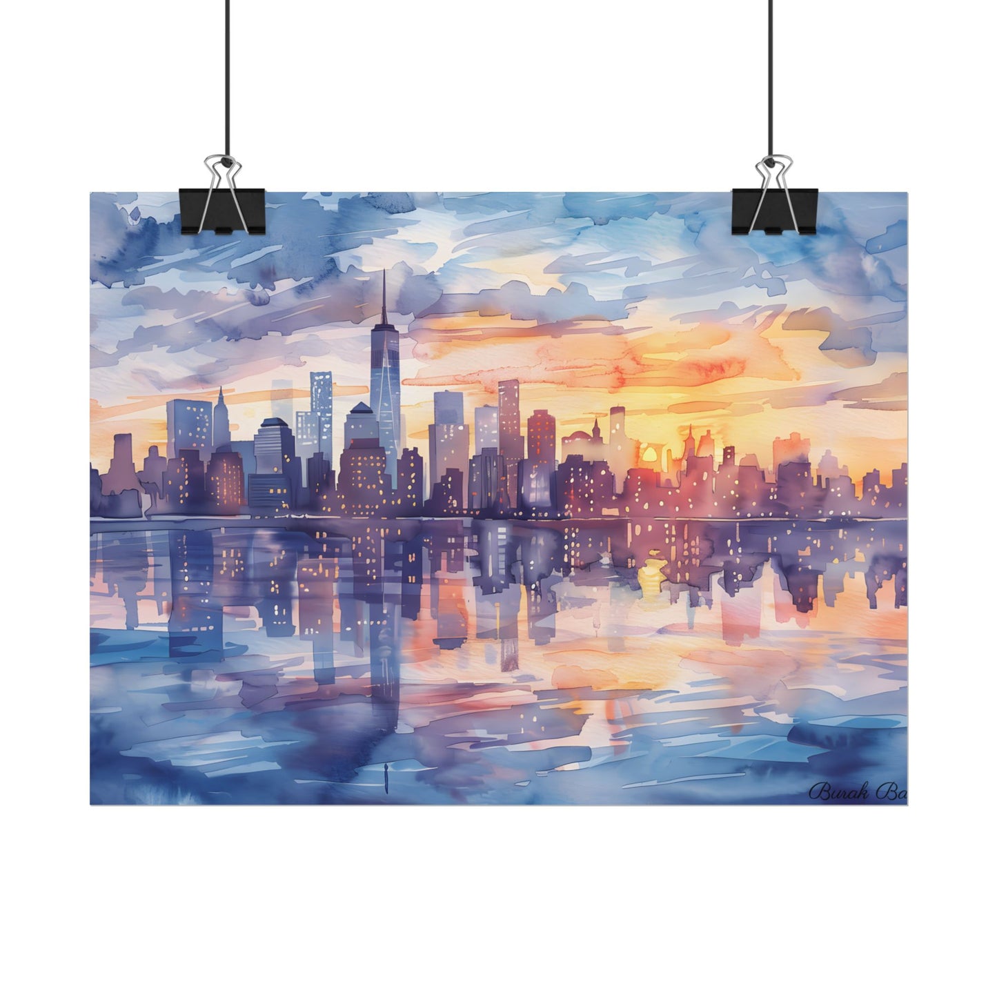 Watercolor New York City Sunset Skyline: Artistic NYC View - Poster