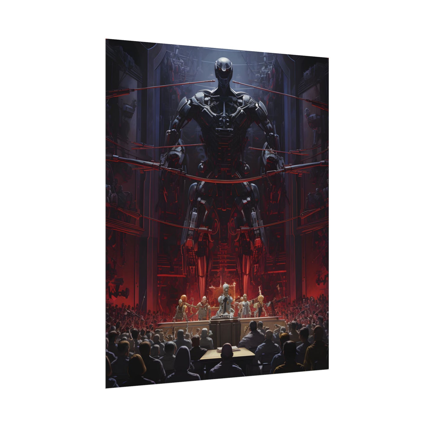 Robot Orchestra: Modern Concert Hall Scene Art - Poster