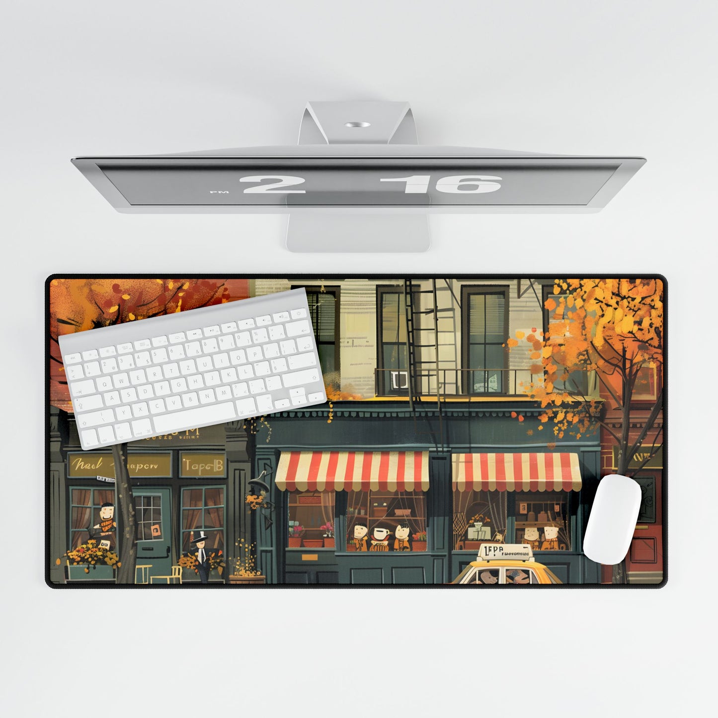 Whimsical Yellow Dreams: Playful Building Digital Art - Desk Mat