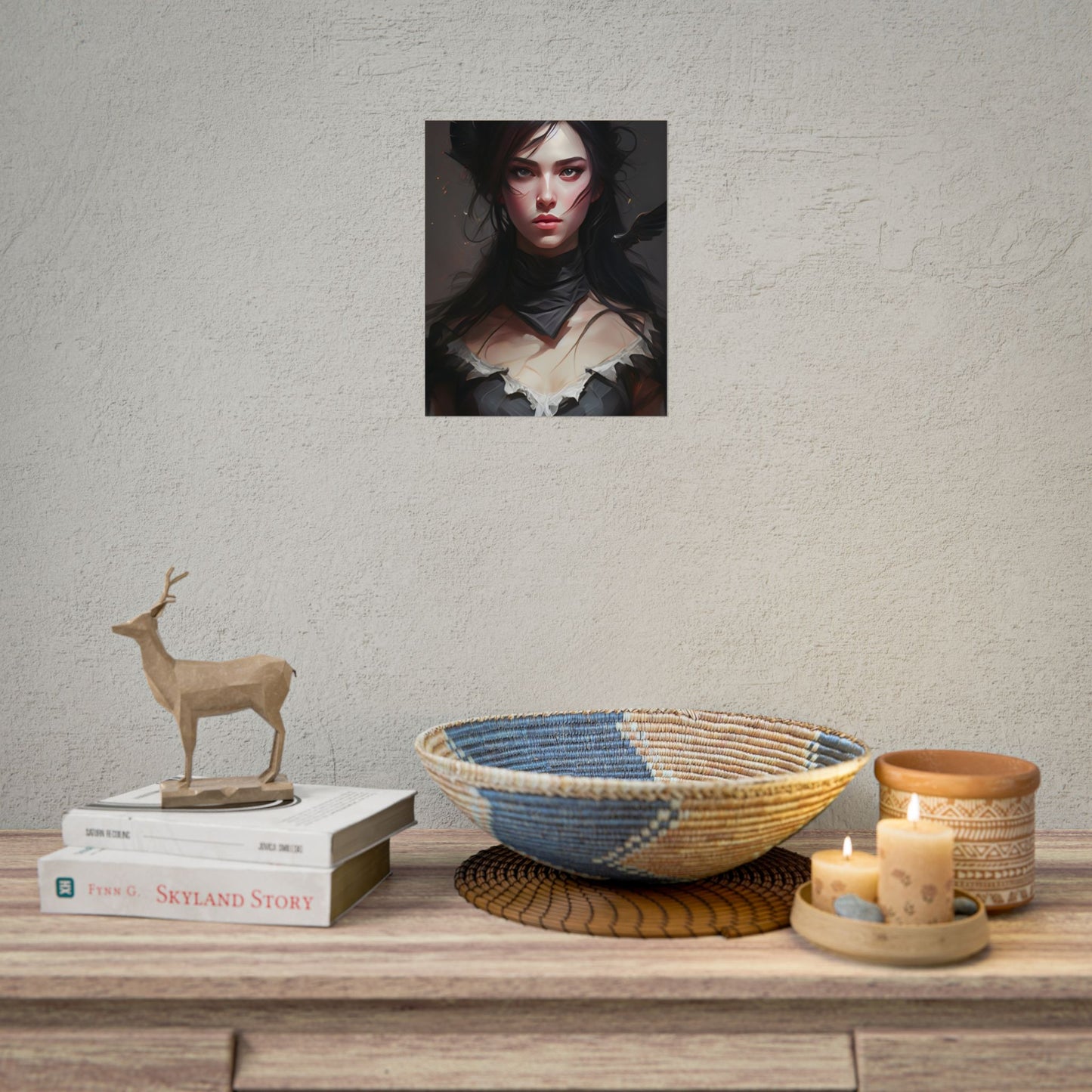 Female Portrait: Black Hair Artwork in Dark Background - Poster
