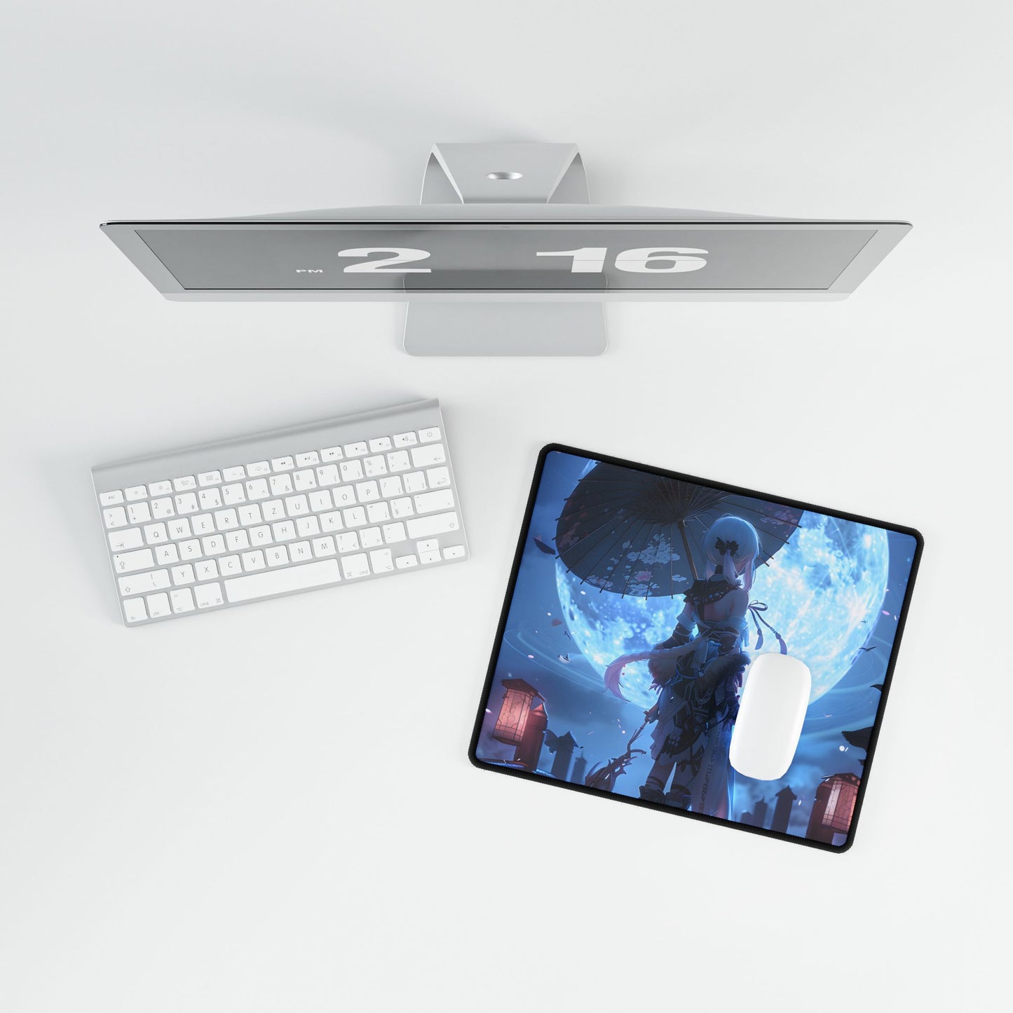 Anime Winter Scene: Girl Holds Umbrella - A Delicate Moment - Desk Mat