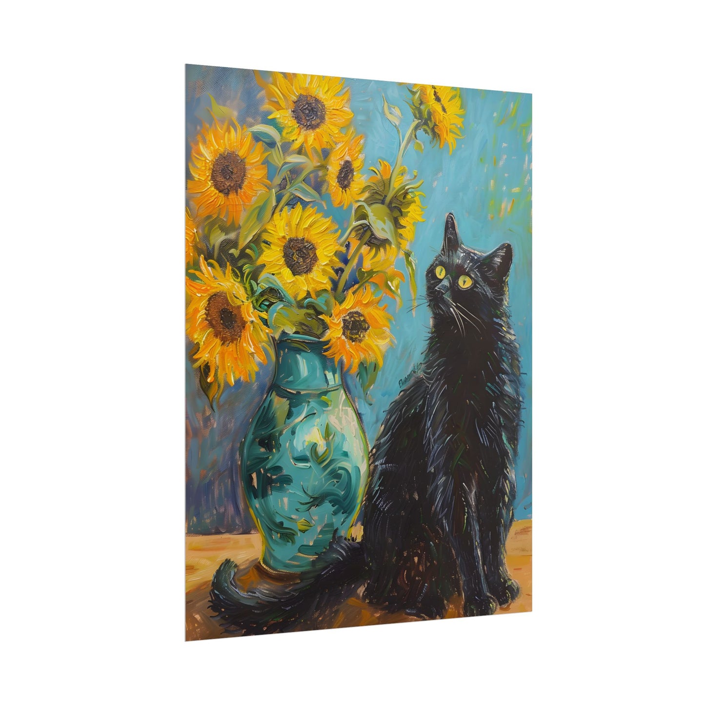 Whispers in the Garden: A Black Cat Among Sunflowers - Poster