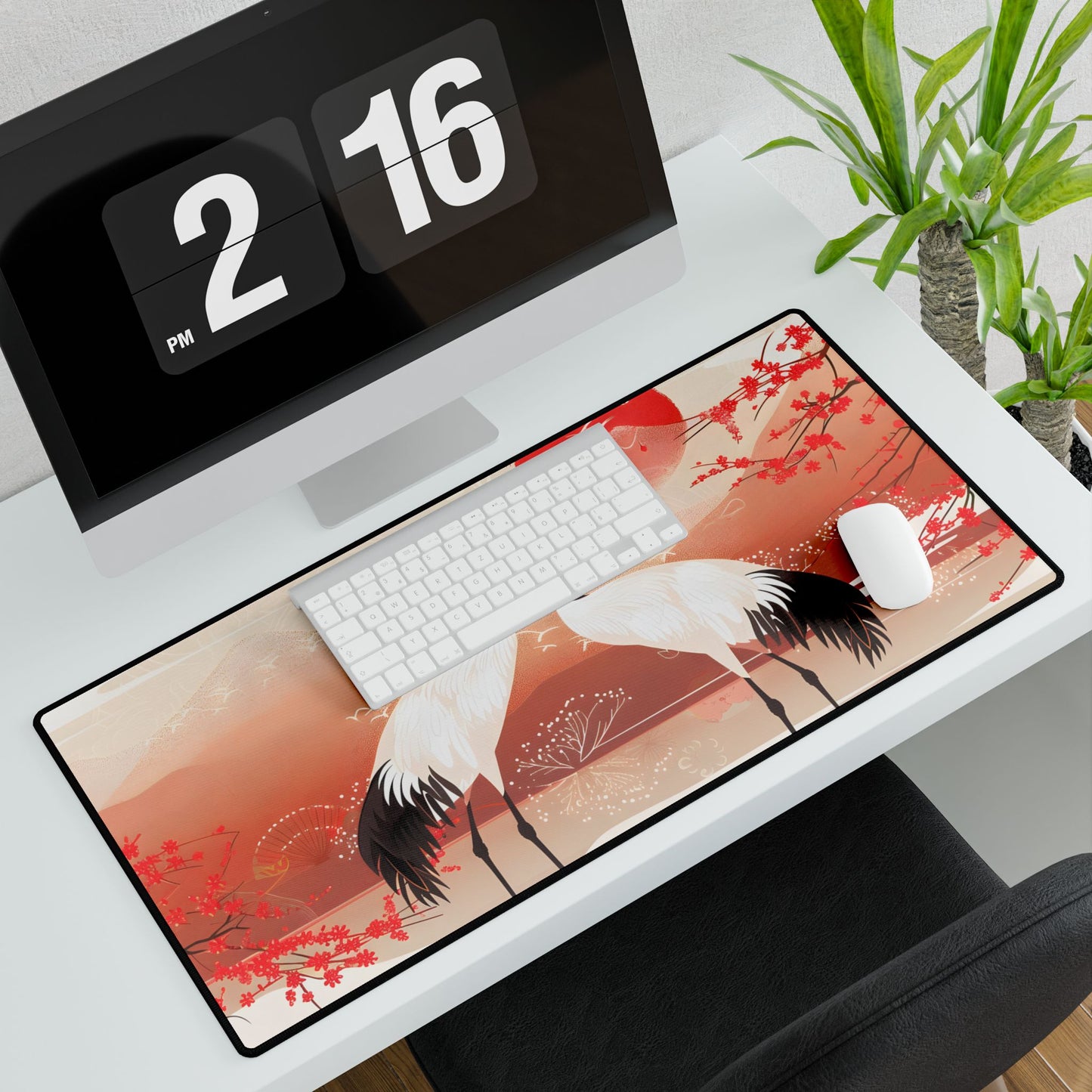Two Cranes in Serene Nature: Tranquil Wildlife Artwork - Desk Mat