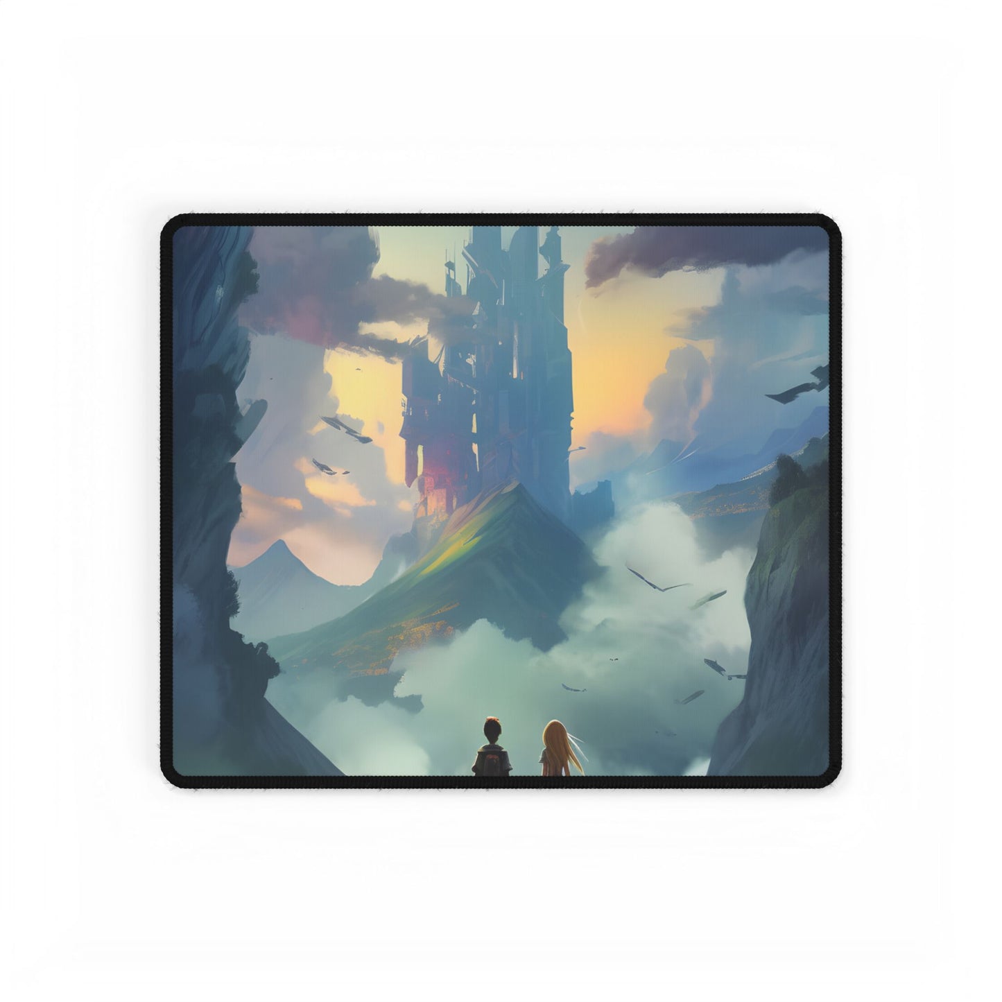 Girl and Boy on Cloudy Meadow: Candid Moment - Desk Mat