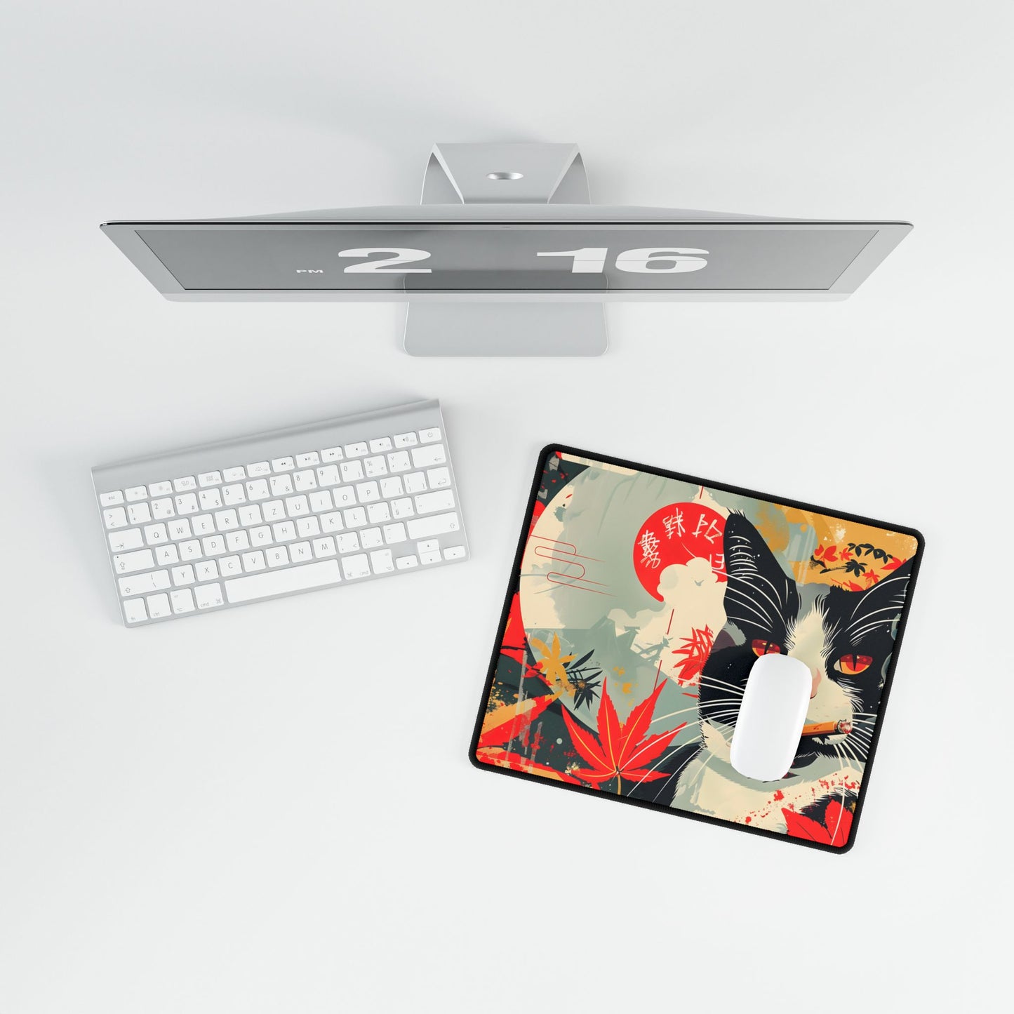 Realistic Tabby Cat with Cigarette: Unconventional Feline Fun - Desk Mat