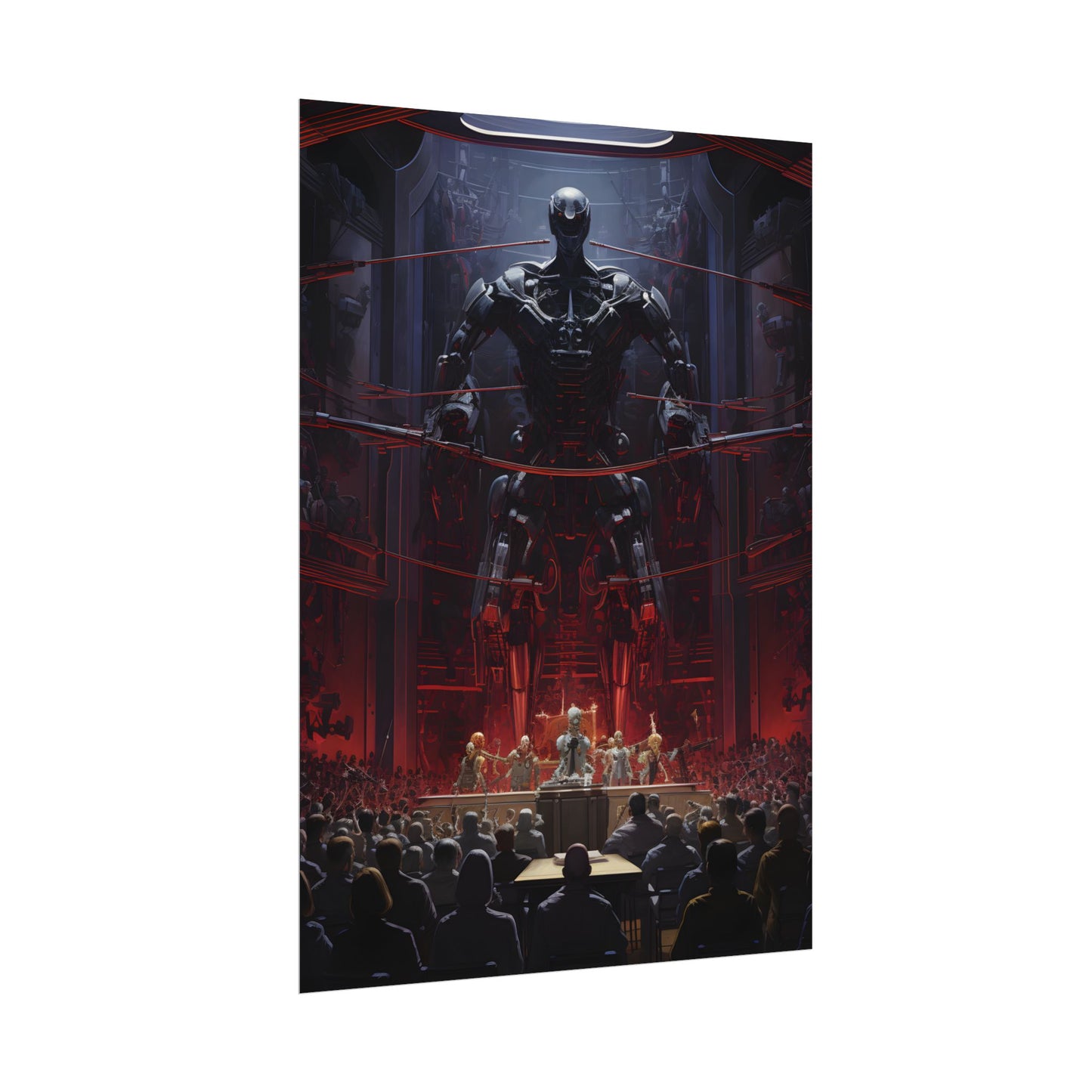 Robot Orchestra: Modern Concert Hall Scene Art - Poster