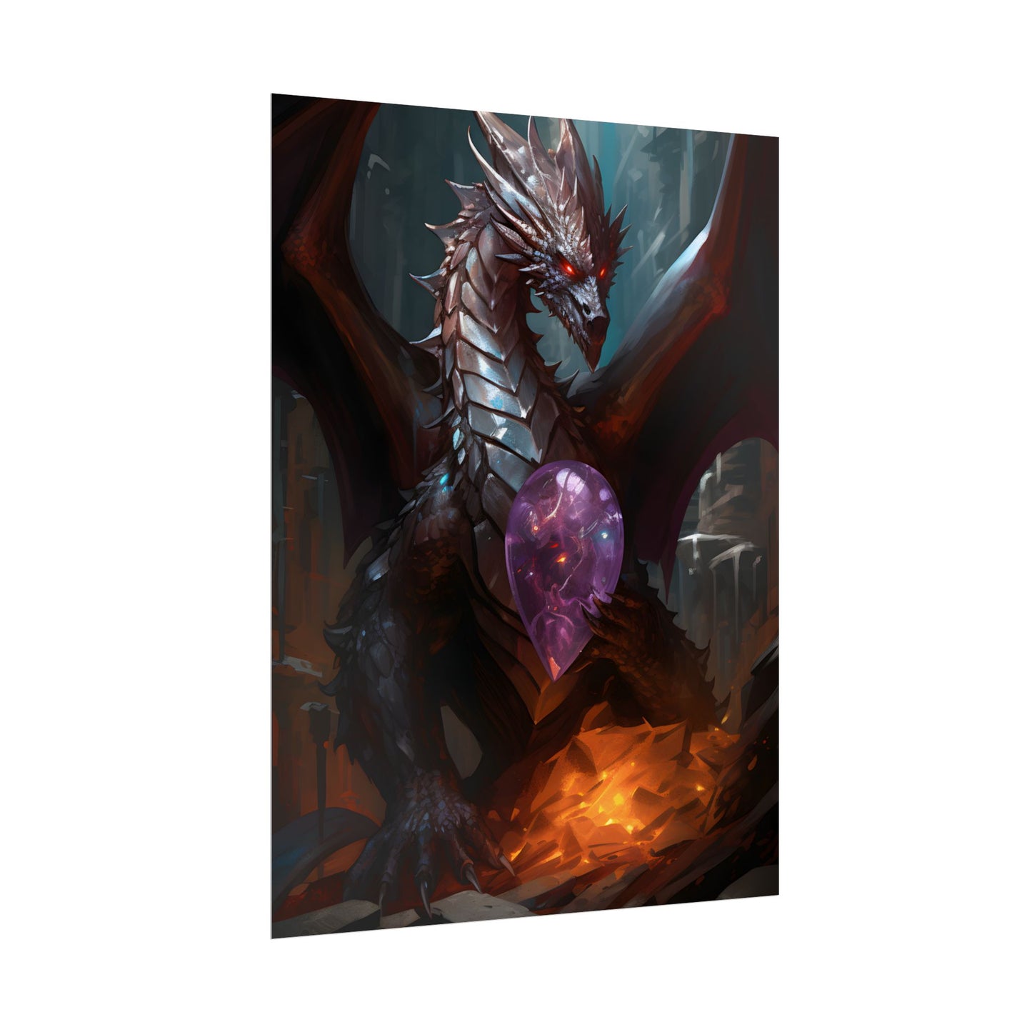 Ancient Fantasy Dragon Guarding Lair: Mythical Artwork - Poster
