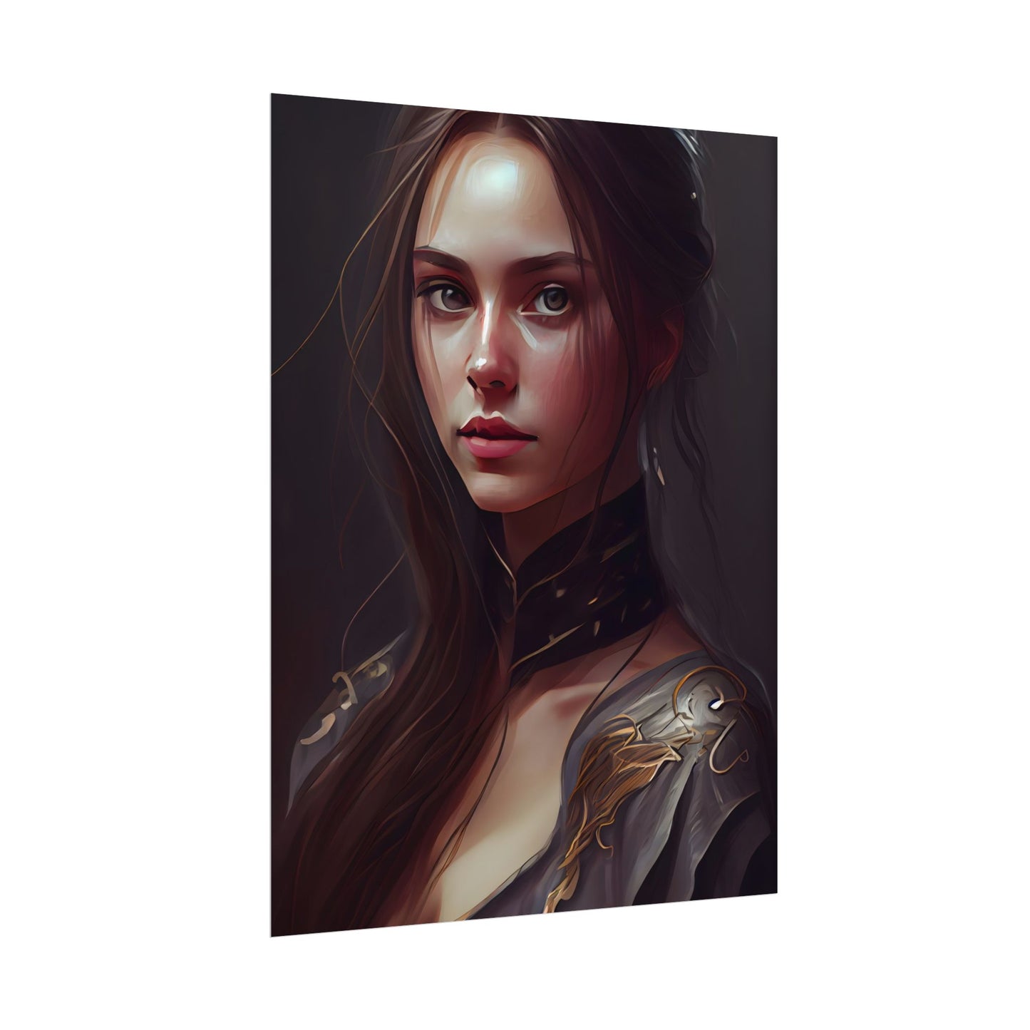 Elegant Indoor Portrait: Brown Hair Beauty - Poster