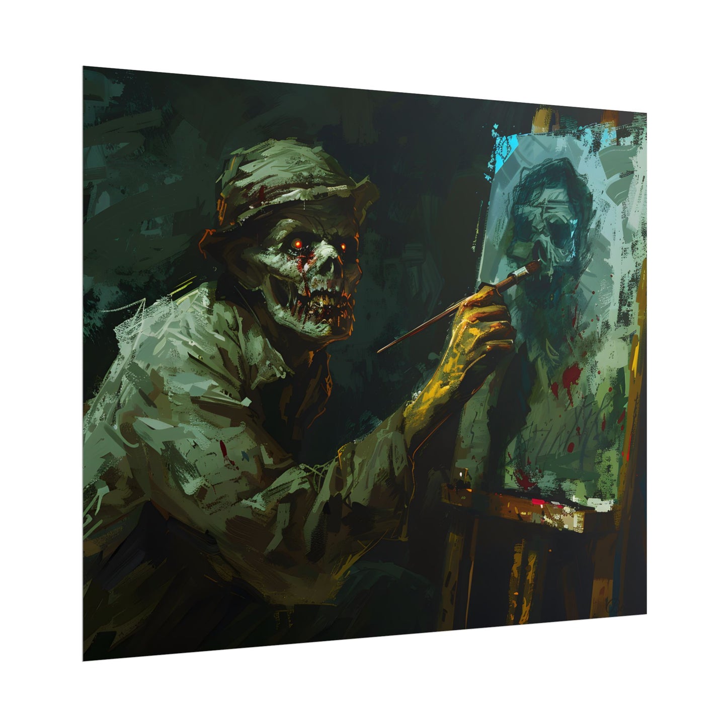 Zombie Painter in Action: Original Digital Art Piece - Poster