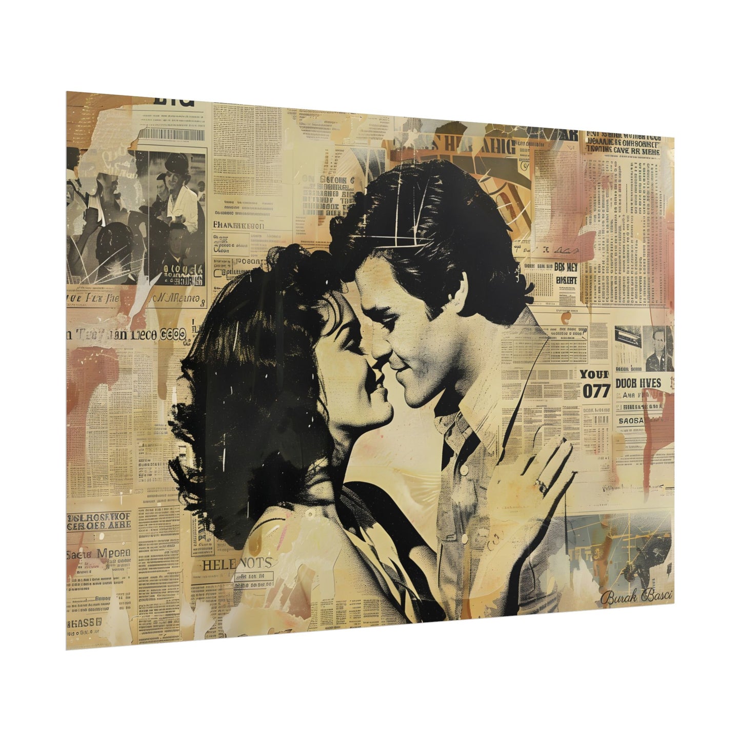 Retro Vintage Romance: Couples Newsprint Artwork - Poster