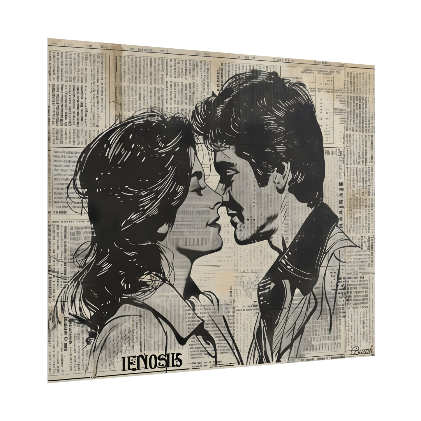 Vintage Romance Couples: Timeless Newsprint Art - Poster
