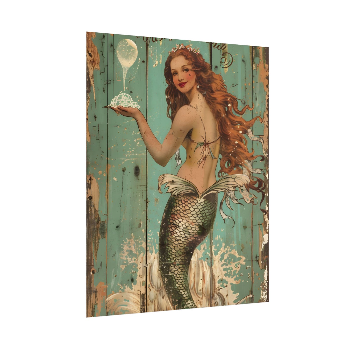 Whimsical Vintage Mermaid: A Soap Bubble Serenade - Poster