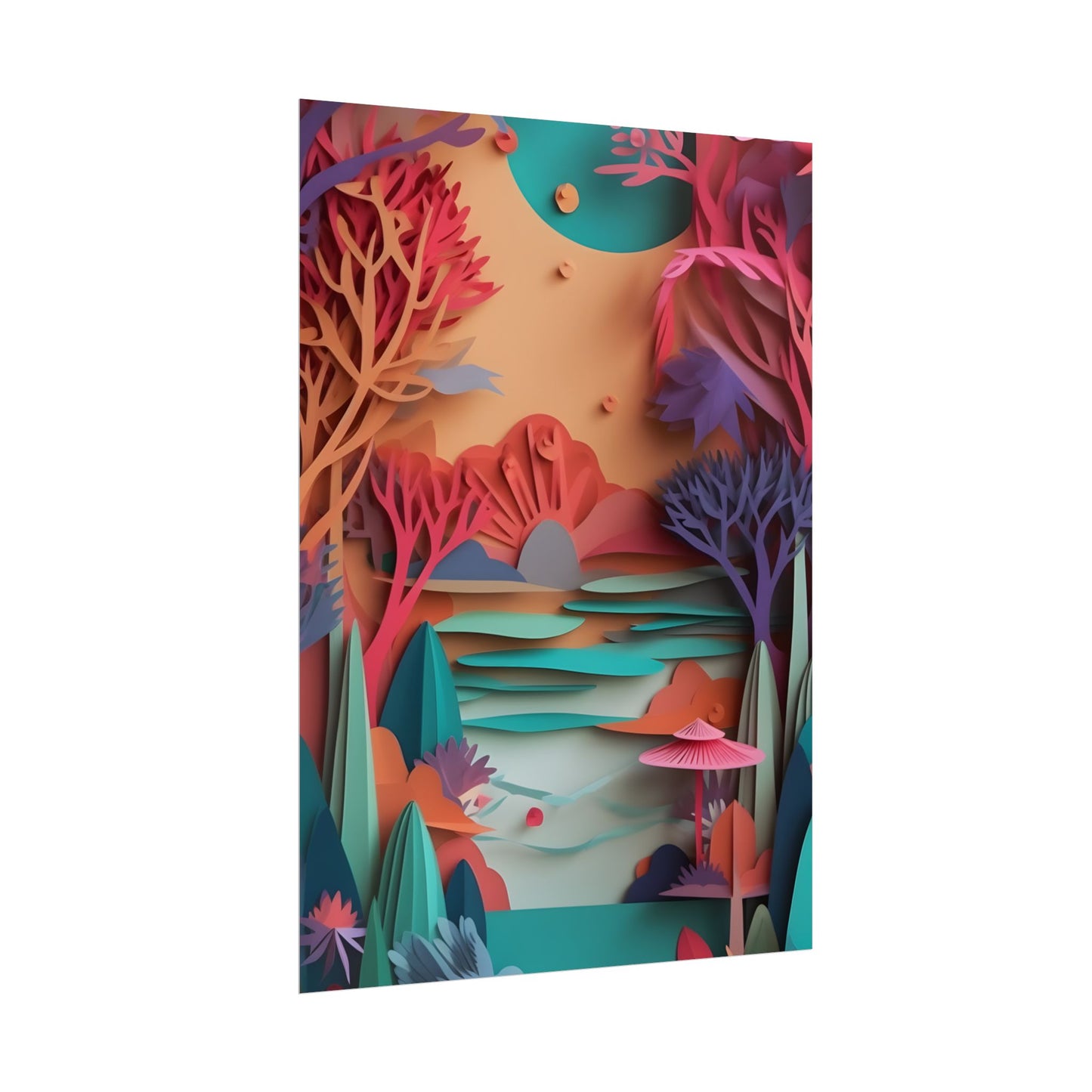 Whimsical Quilling Japanese Landscape: Intricate Paper Art Design - Poster
