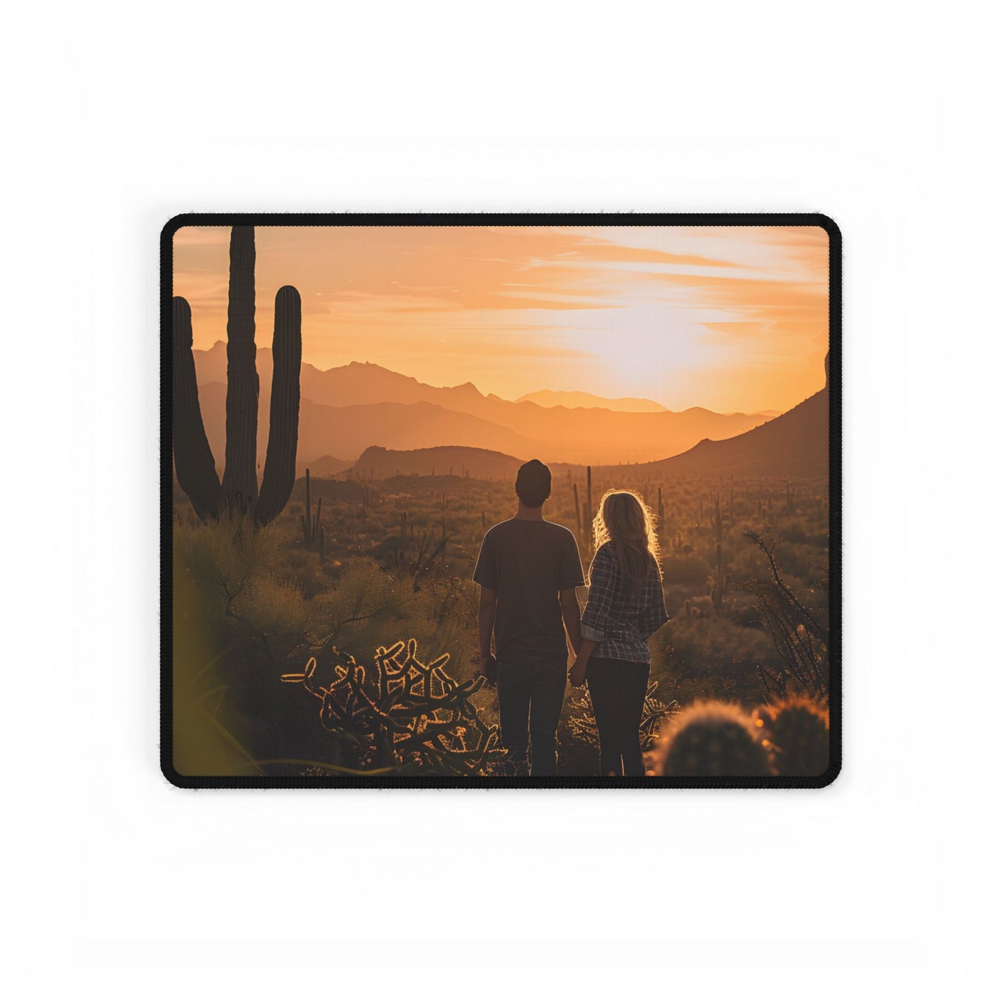 Serene Desert Sunset: Intimate Connection Digital Art - Desk Mat