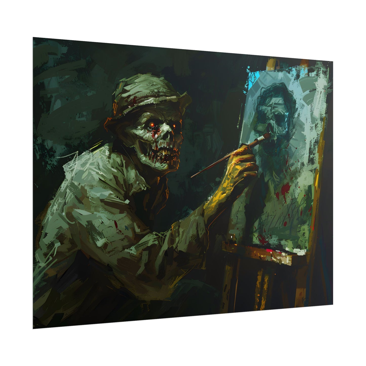 Zombie Painter in Action: Original Digital Art Piece - Poster