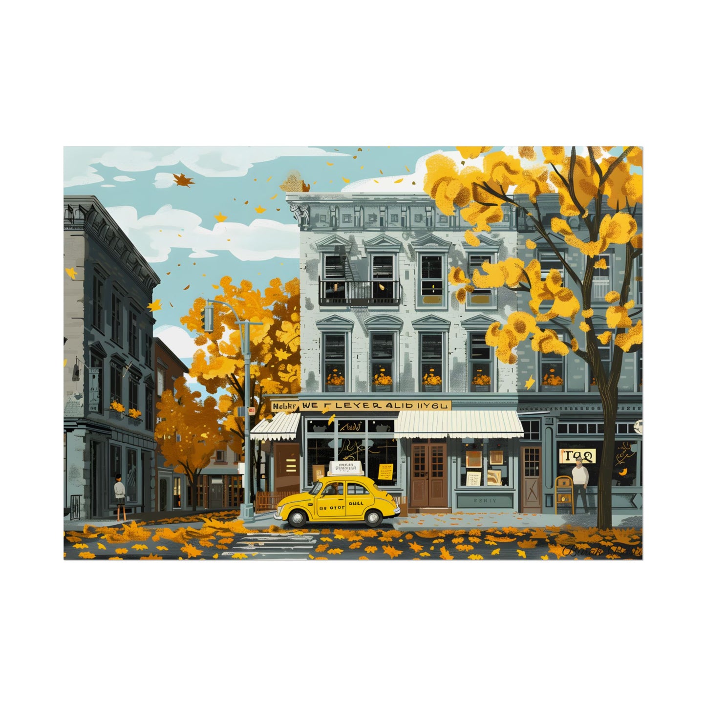 Whimsical Yellow Building: Ornate Illustration Artwork - Poster