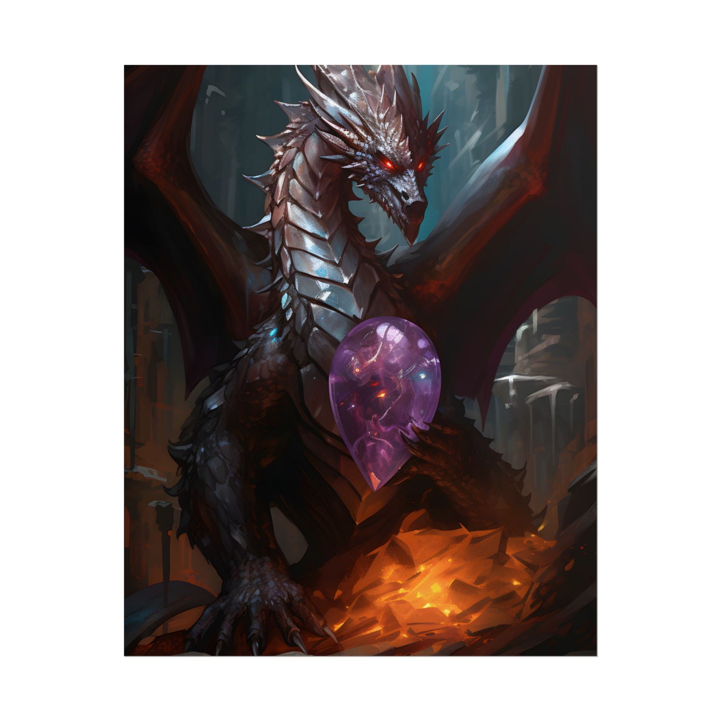 Ancient Fantasy Dragon Guarding Lair: Mythical Artwork - Poster