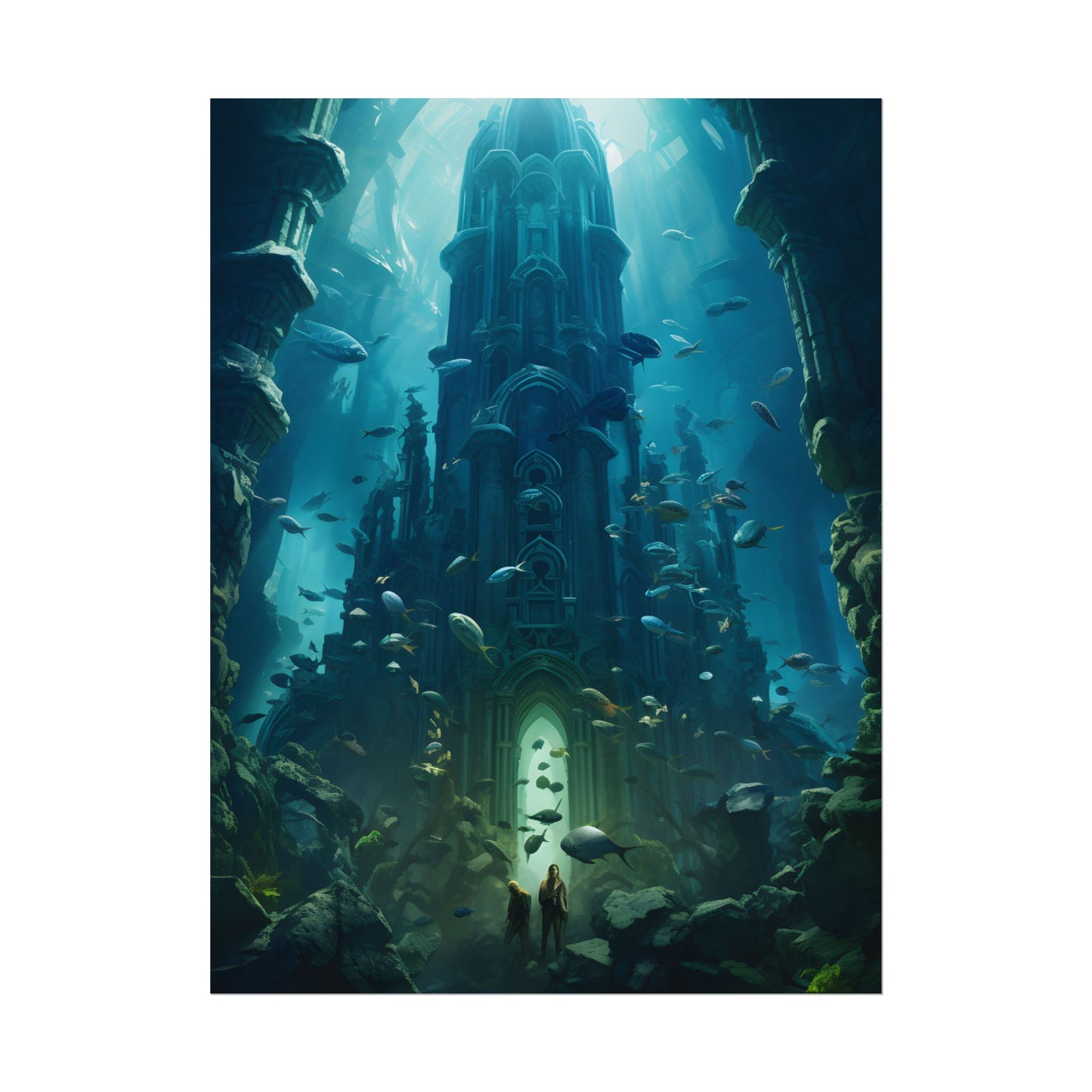 Sunken Ancient City: Underwater Ruins Digital Art - Poster