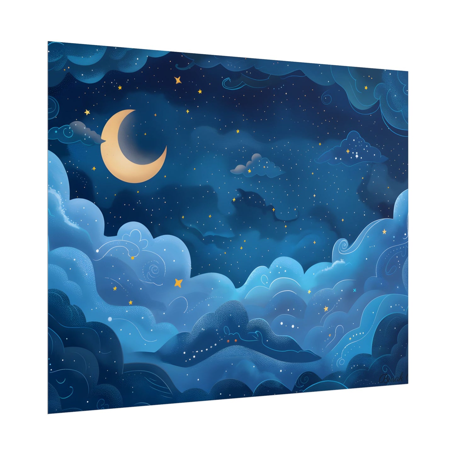 Whispers of a Whimsical Night Sky: Dreamy Celestial Artwork - Poster