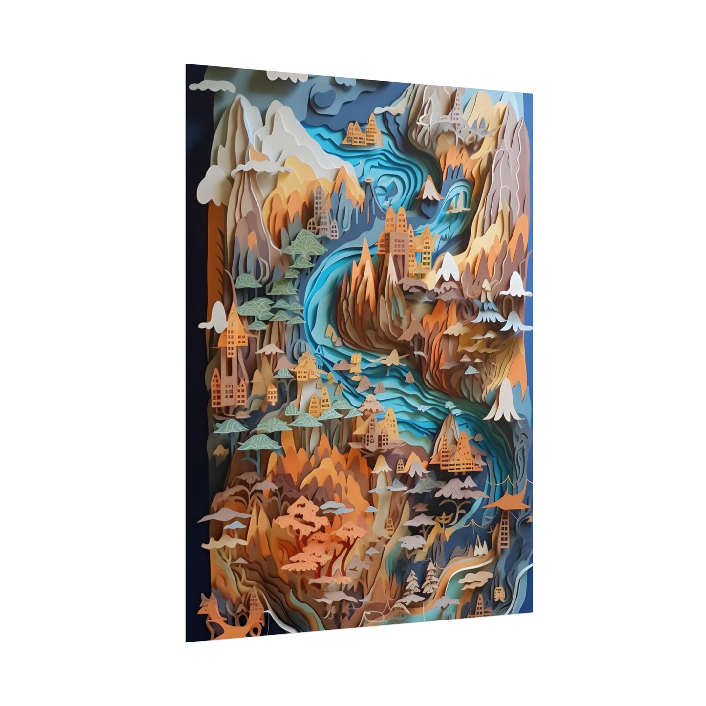 Vibrant Paper Quilling Paradise: Tropical Island Landscape with Colorful Flower - Poster