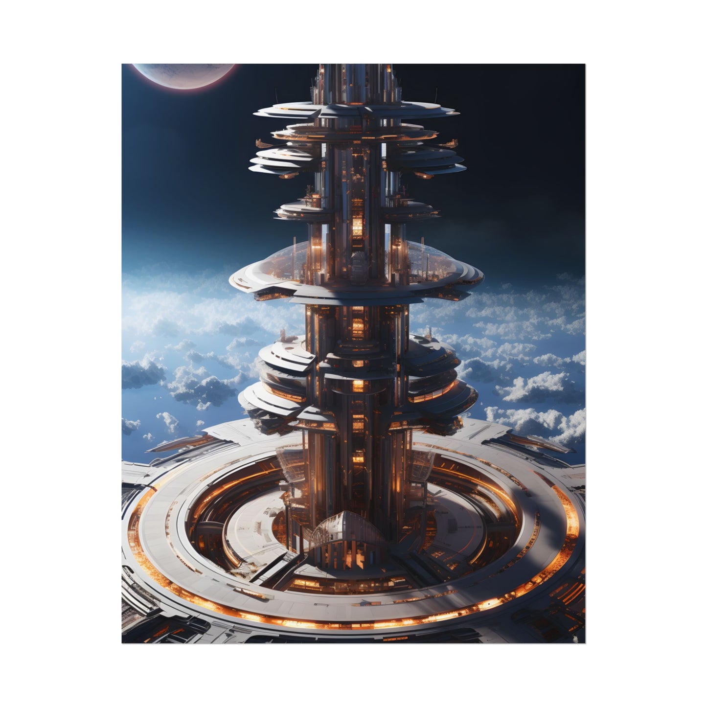 Aetherial Space Station: Industrial Haven with Habitation Windows - Poster