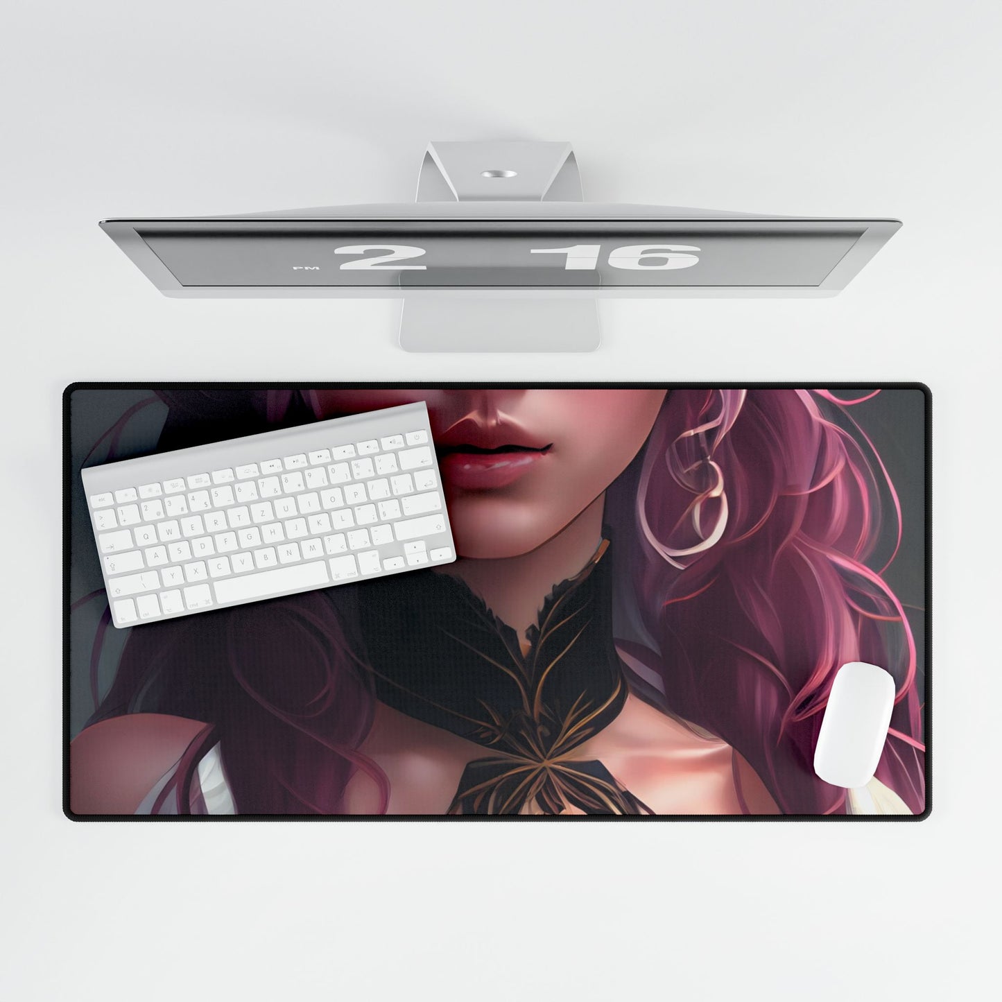 Astonishing Empowered Goddess: Pink Hair Portrait in Dreamscape - Desk Mat