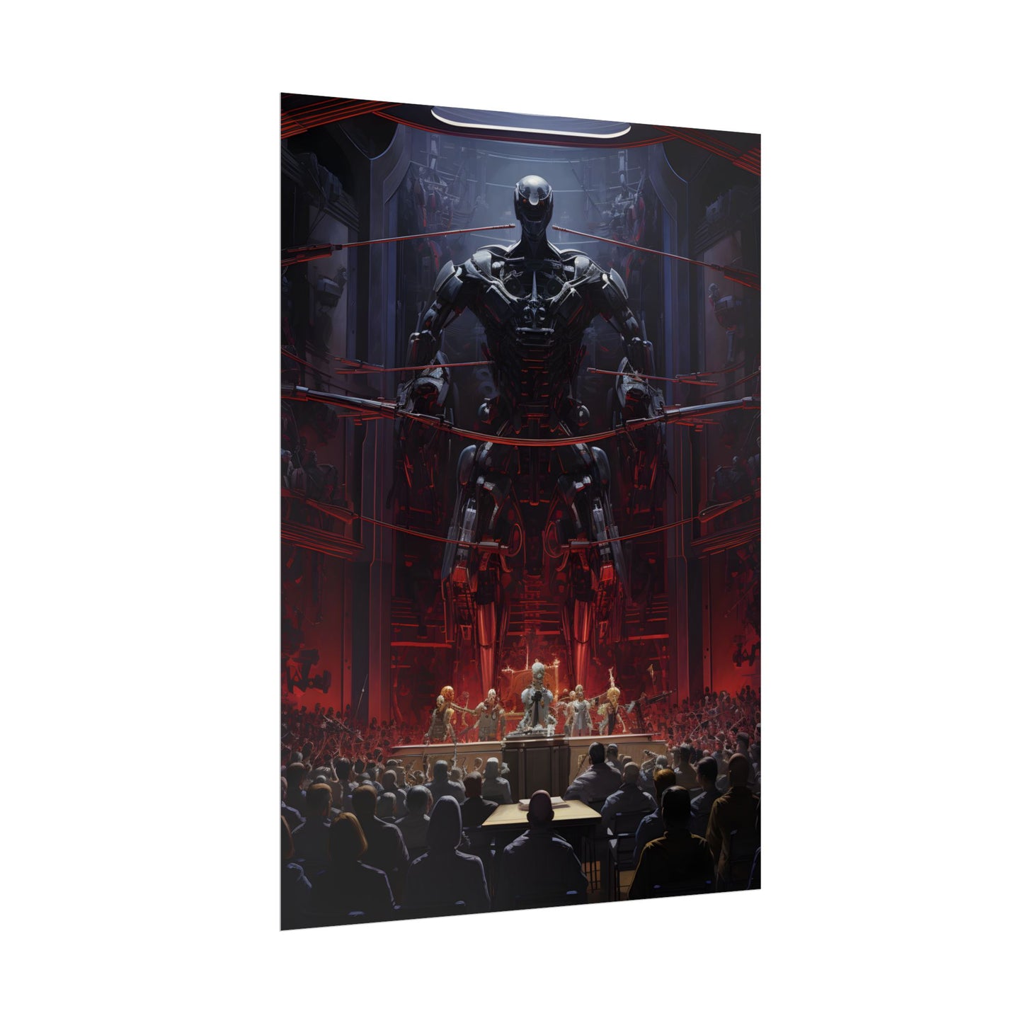 Robot Orchestra: Modern Concert Hall Scene Art - Poster