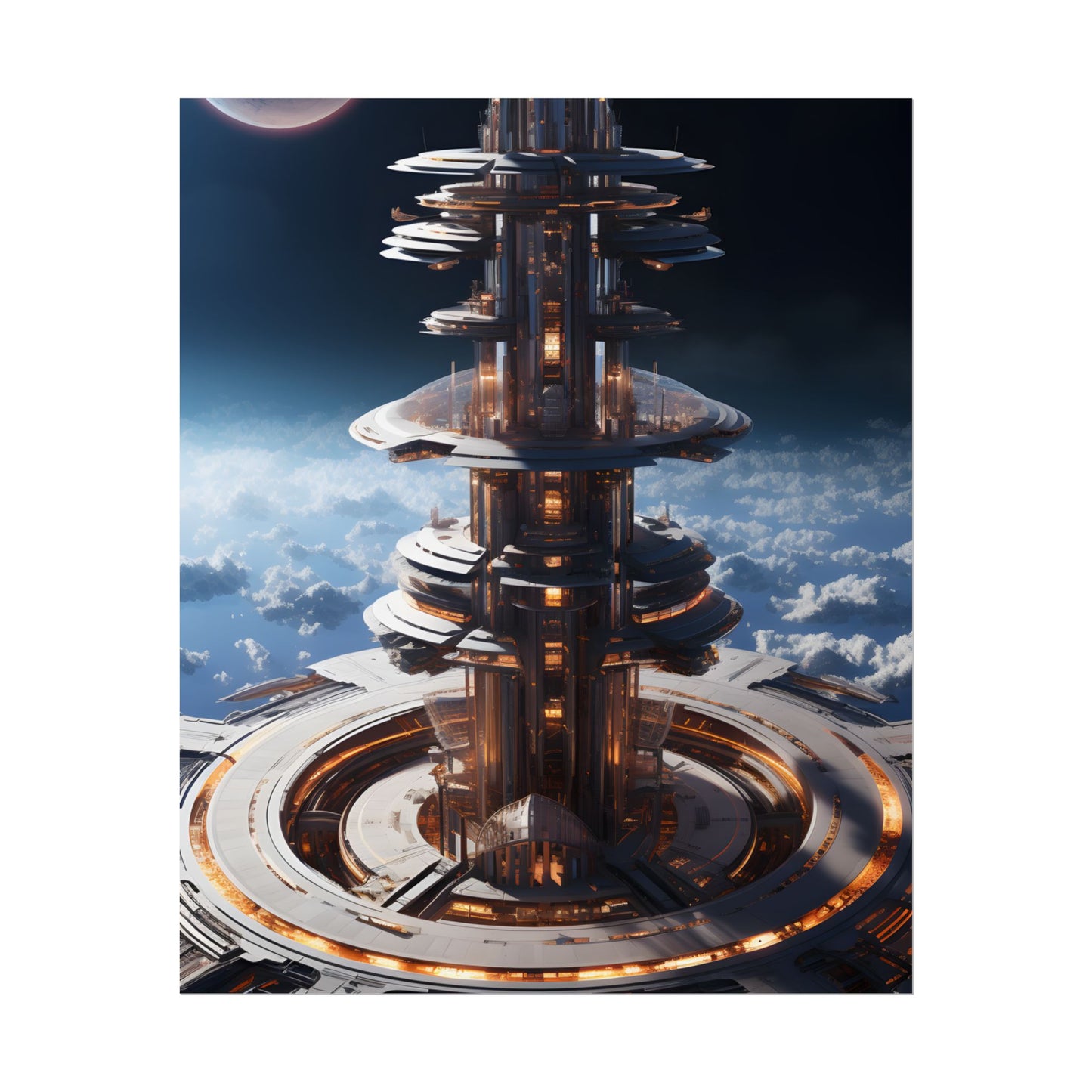 Aetherial Space Station: Industrial Haven with Habitation Windows - Poster