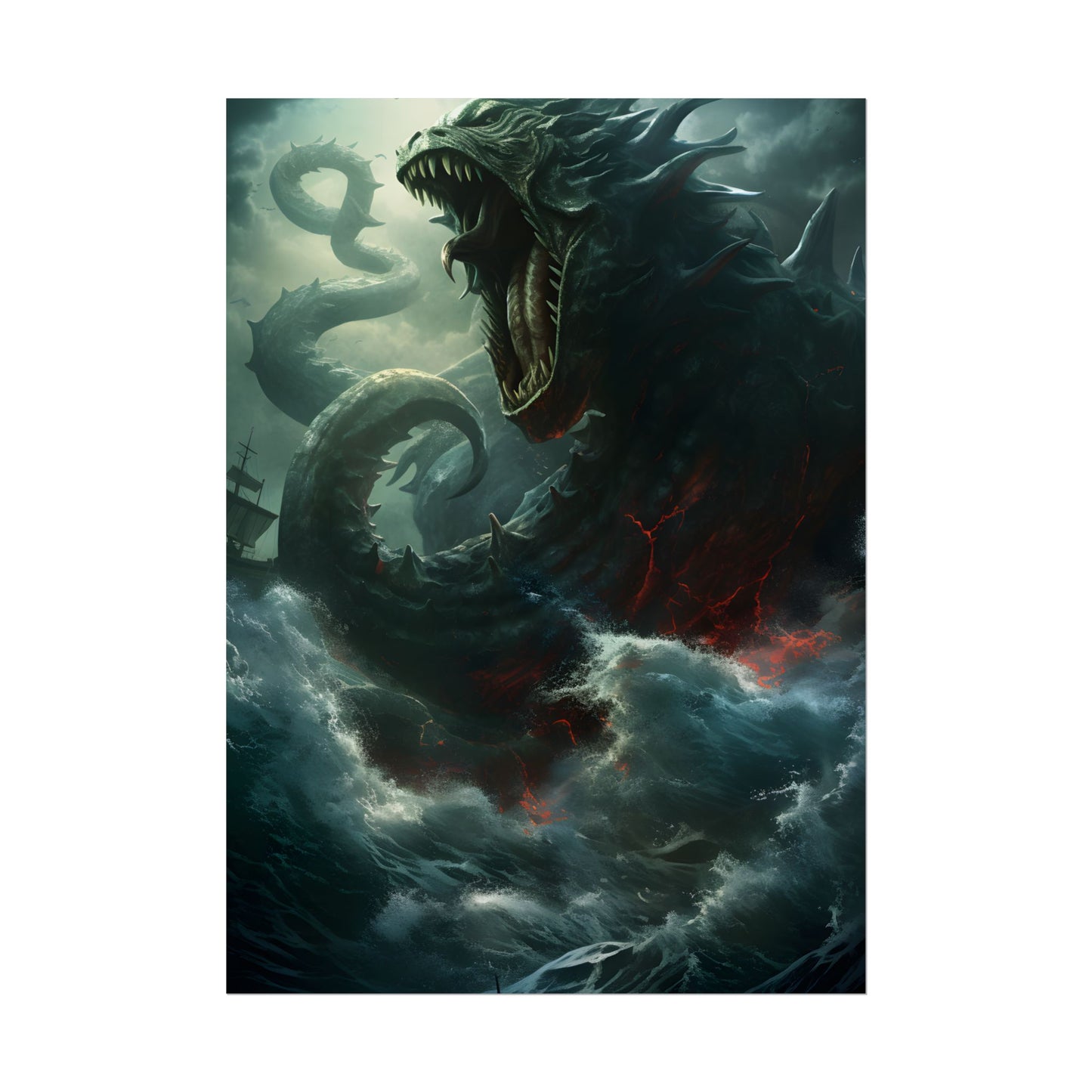 Ancient Sea Monster: Mythical Serpentine Digital Illustration - Poster