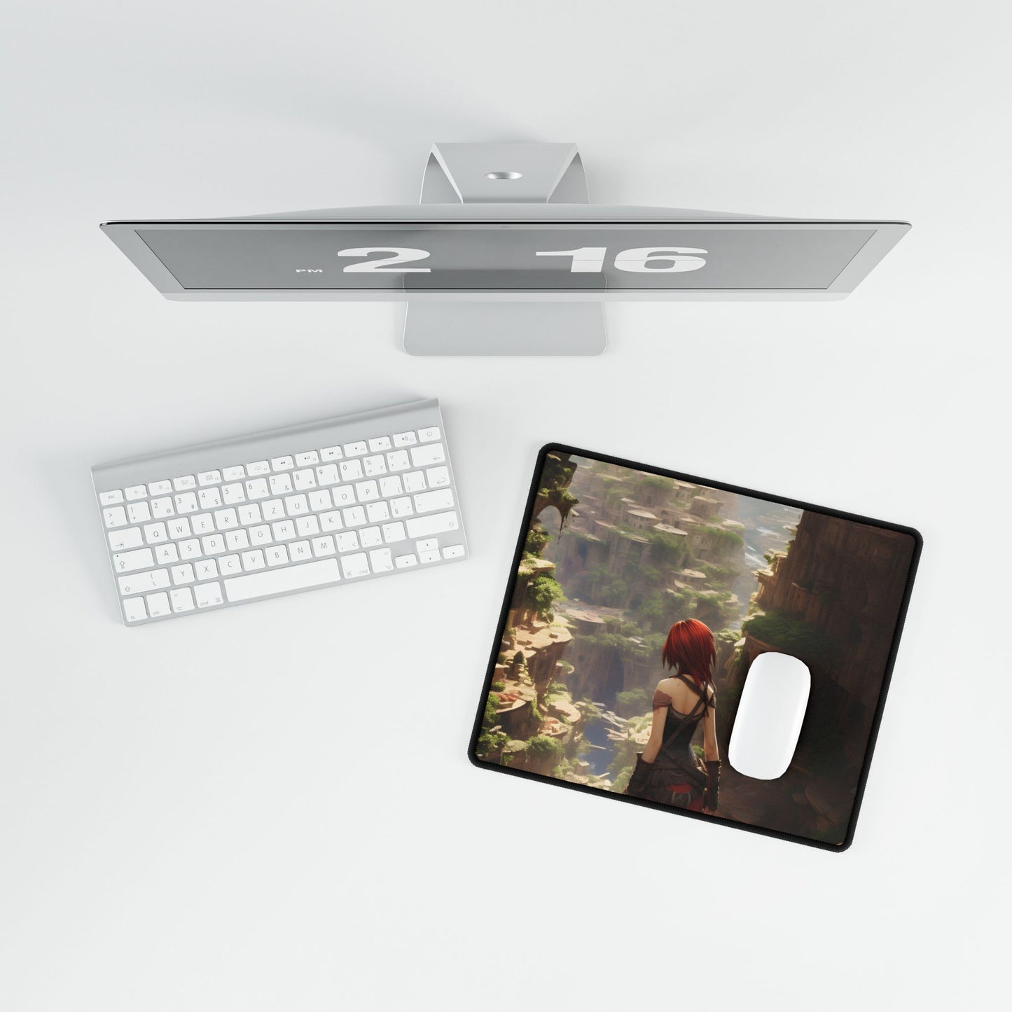 Anime Red Haired Female: Dramatic Bird's Eye View - Desk Mat