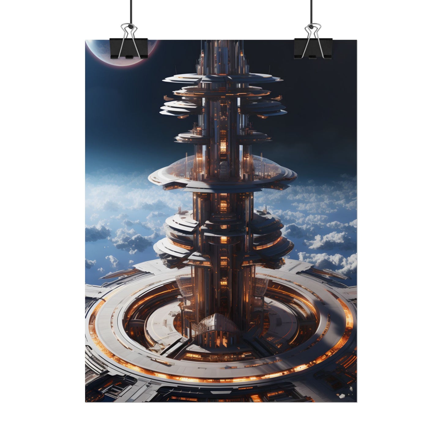 Aetherial Space Station: Industrial Haven with Habitation Windows - Poster