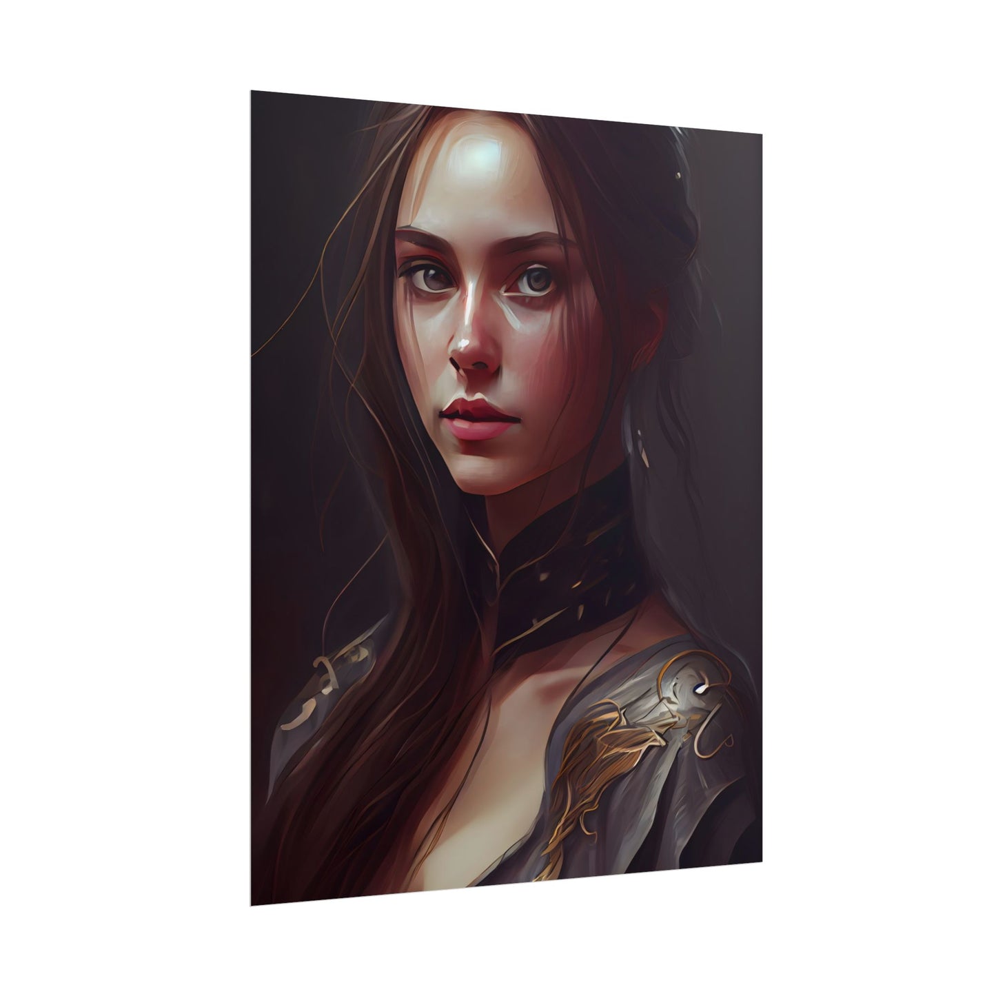 Elegant Indoor Portrait: Brown Hair Beauty - Poster