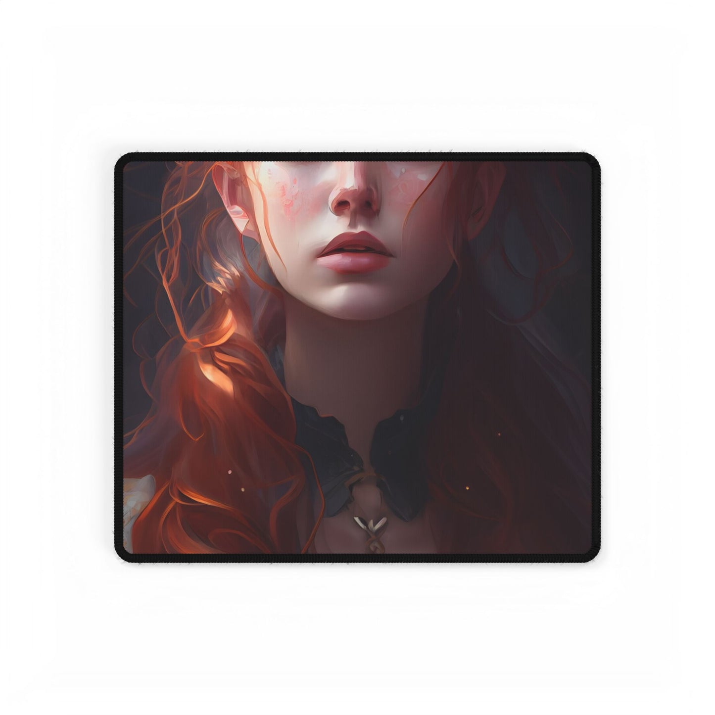 Elegant Redhead Portrait: Female Artwork in Dress - Desk Mat