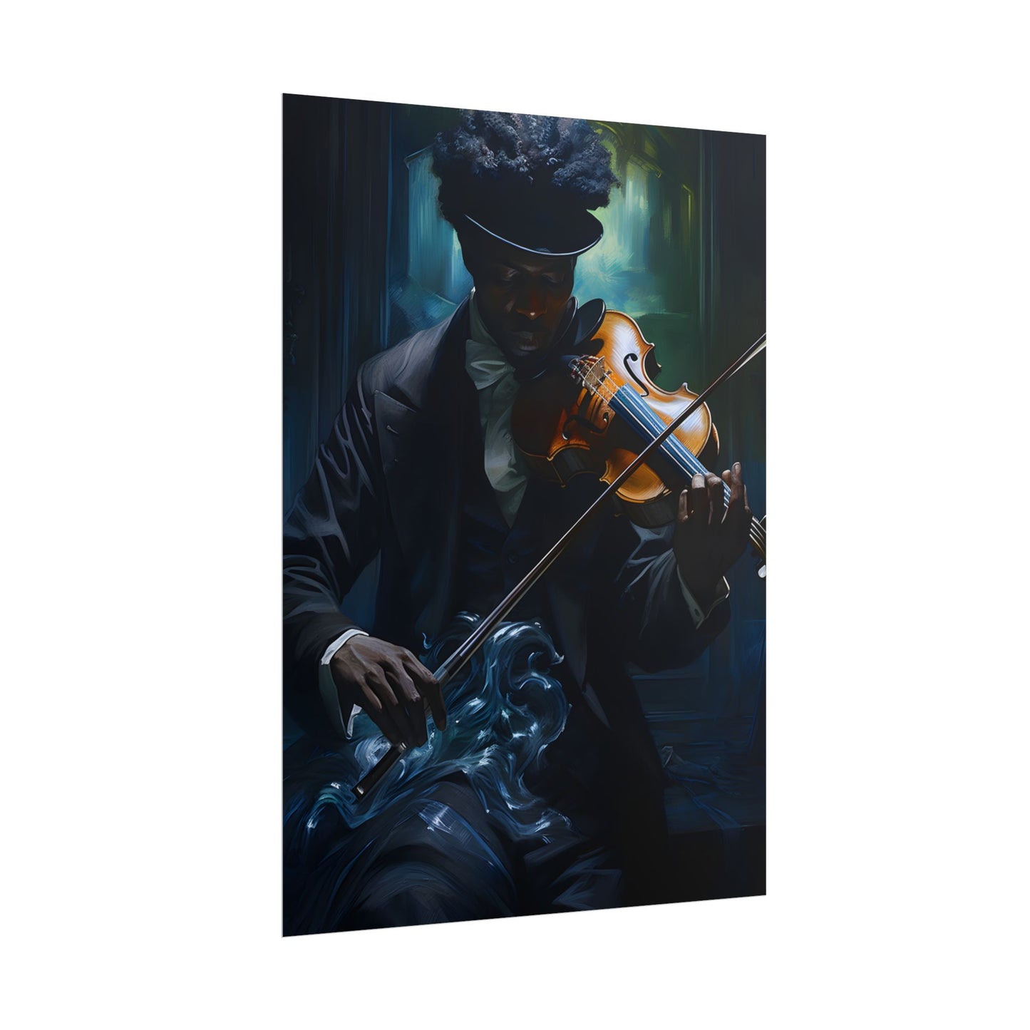 Mysterious Musician in Concentration: Portrait with Violin - Poster