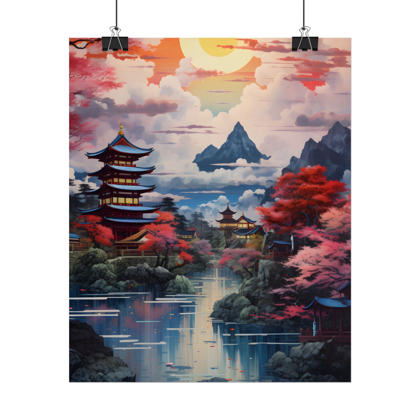 Wonderful Japanese River Scene with Serene Flowers - Poster