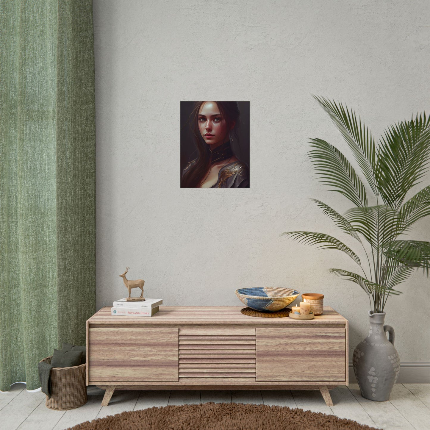 Elegant Indoor Portrait: Brown Hair Beauty - Poster